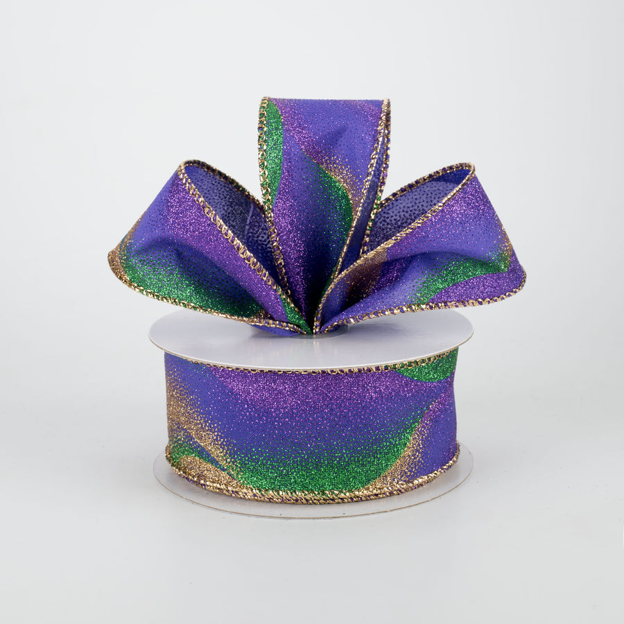 1.5" Glitter Mist Ribbon: Purple, Green, Gold (10 Yards) Lifestyle Photo