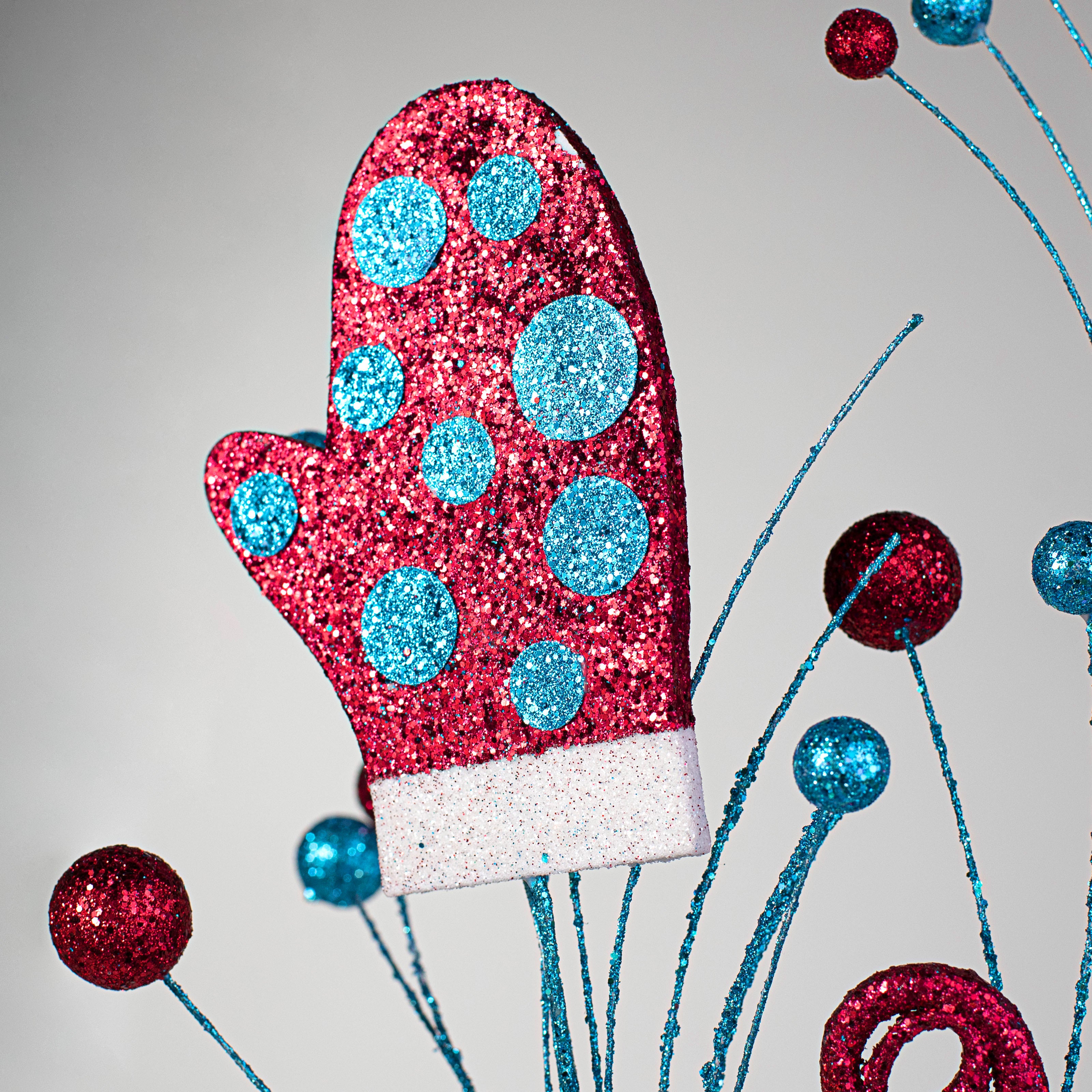 29" Glitter Mittens Pine Spray: Red & Turquoise Lifestyle Photo