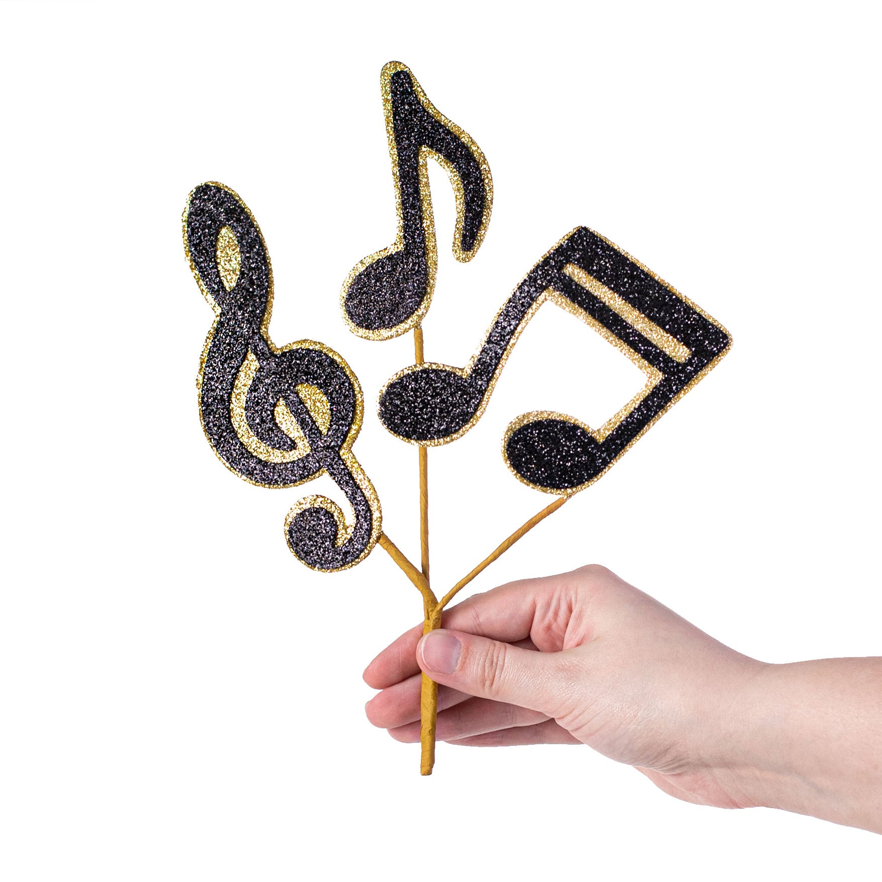 9" Glitter Music Note Spray: Black & Gold Lifestyle Photo