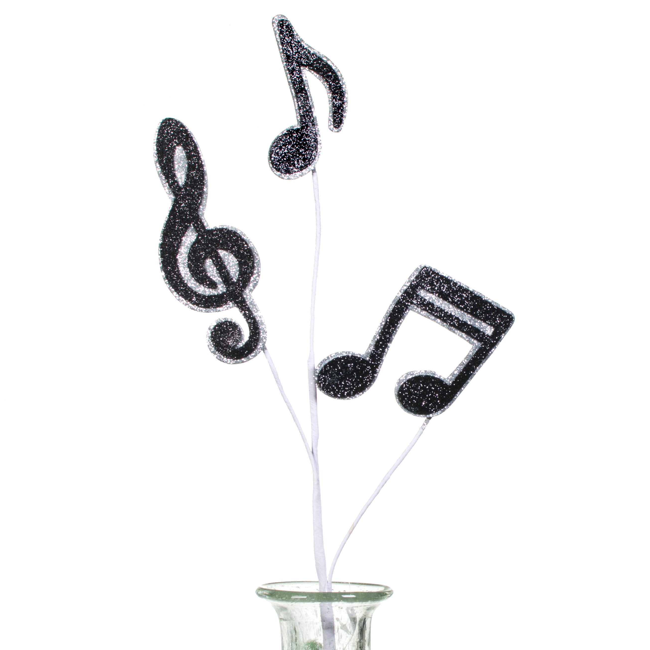 25" Glitter Music Note Spray: Black & Silver Item Number: MN005168