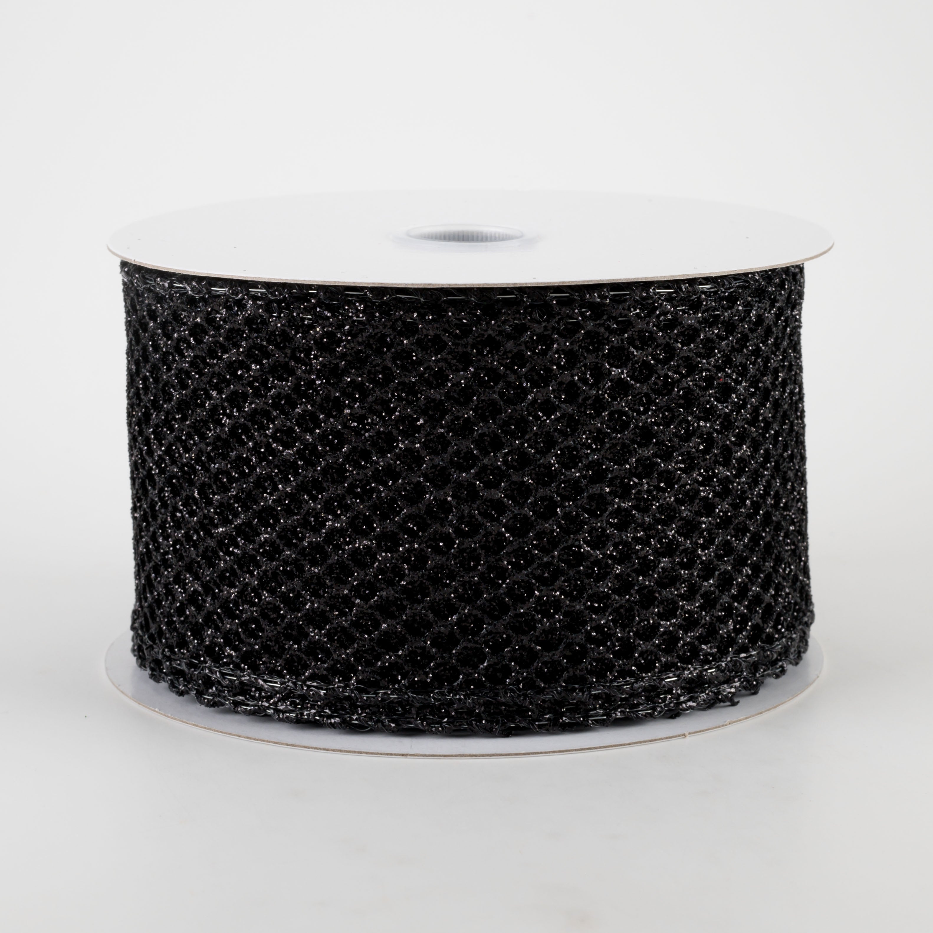 2.5" Glitter Netting Ribbon: Black (10 Yards)