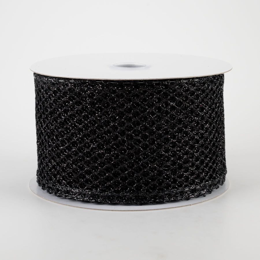 2.5" Glitter Netting Ribbon: Black (10 Yards)