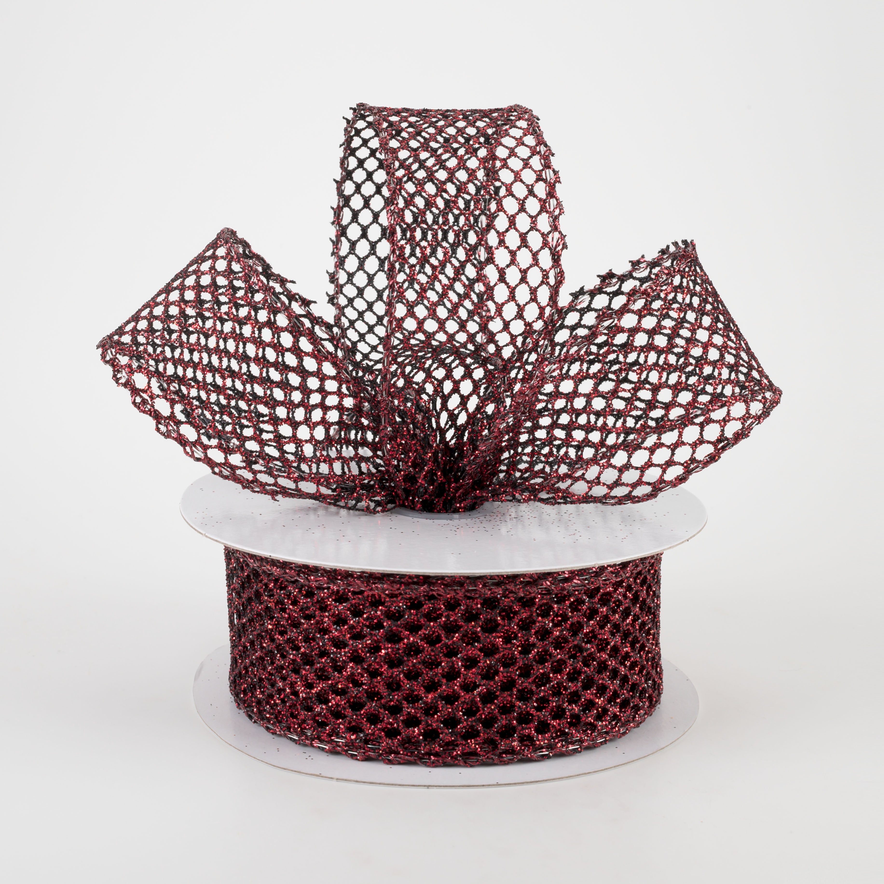 1.5" Glitter Netting Ribbon: Dark Red (10 Yards) Lifestyle Photo