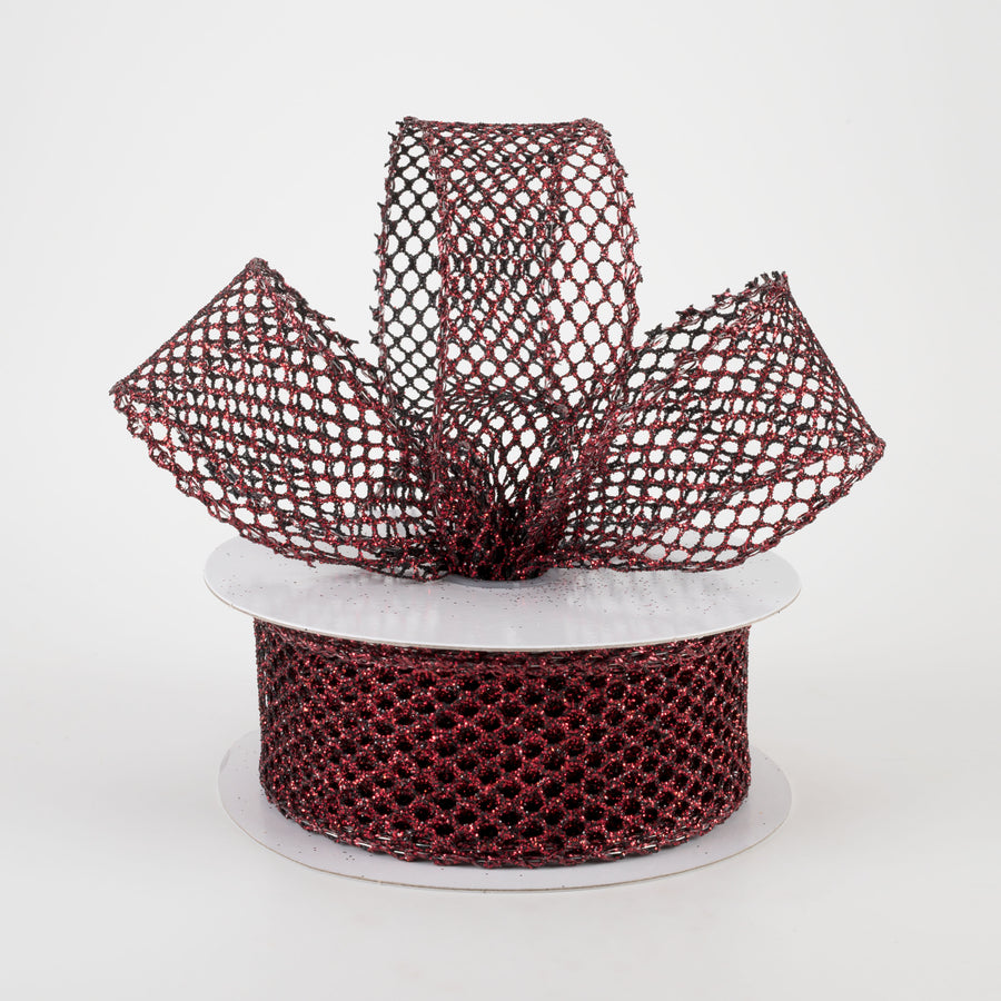 1.5" Glitter Netting Ribbon: Dark Red (10 Yards) Lifestyle Photo
