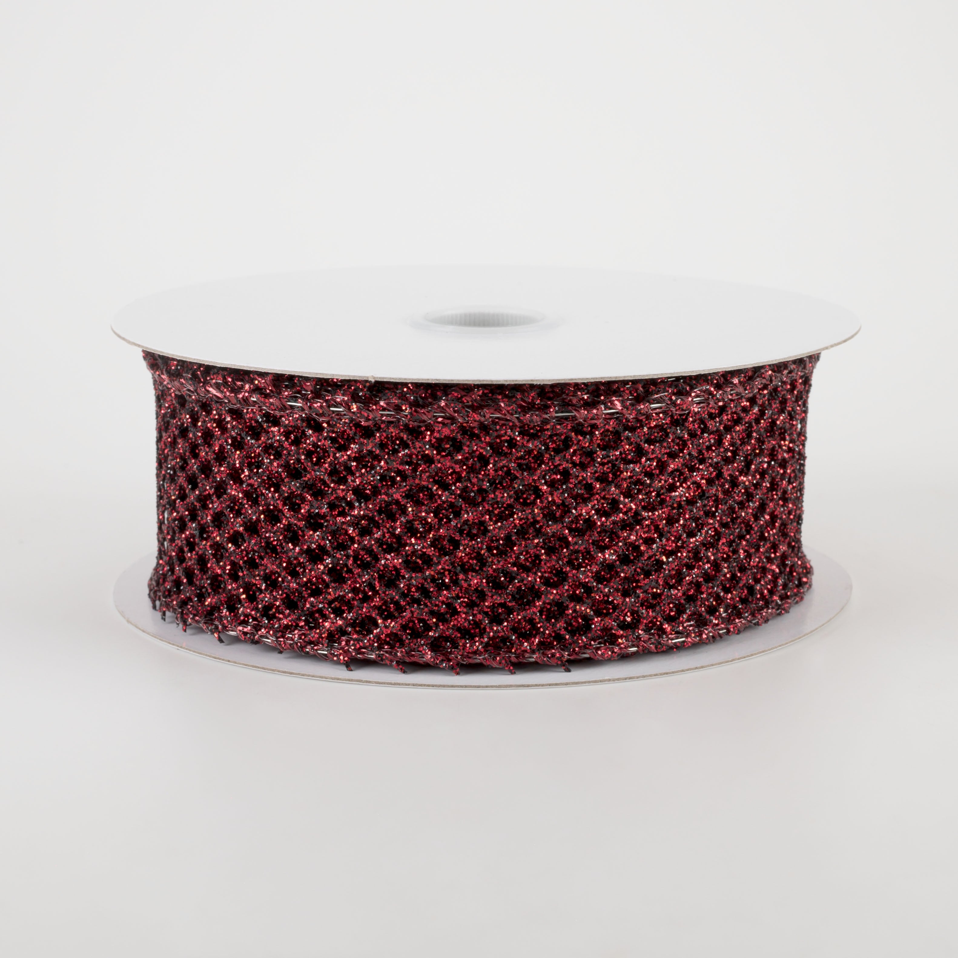 1.5" Glitter Netting Ribbon: Dark Red (10 Yards)