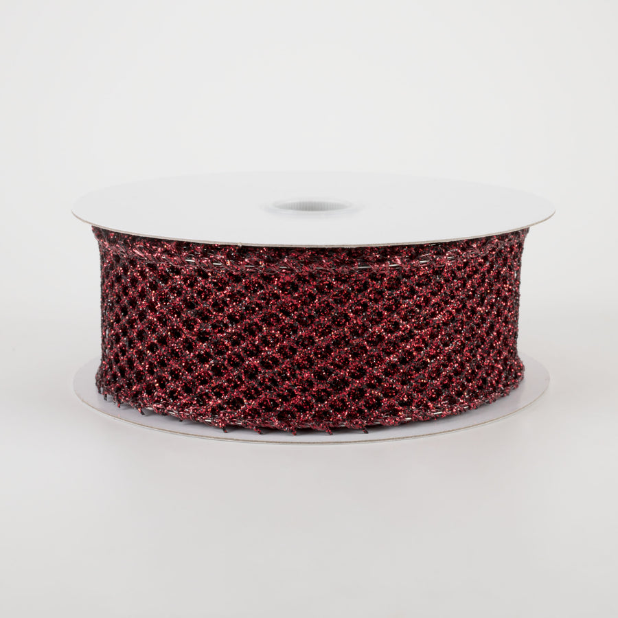 1.5" Glitter Netting Ribbon: Dark Red (10 Yards)