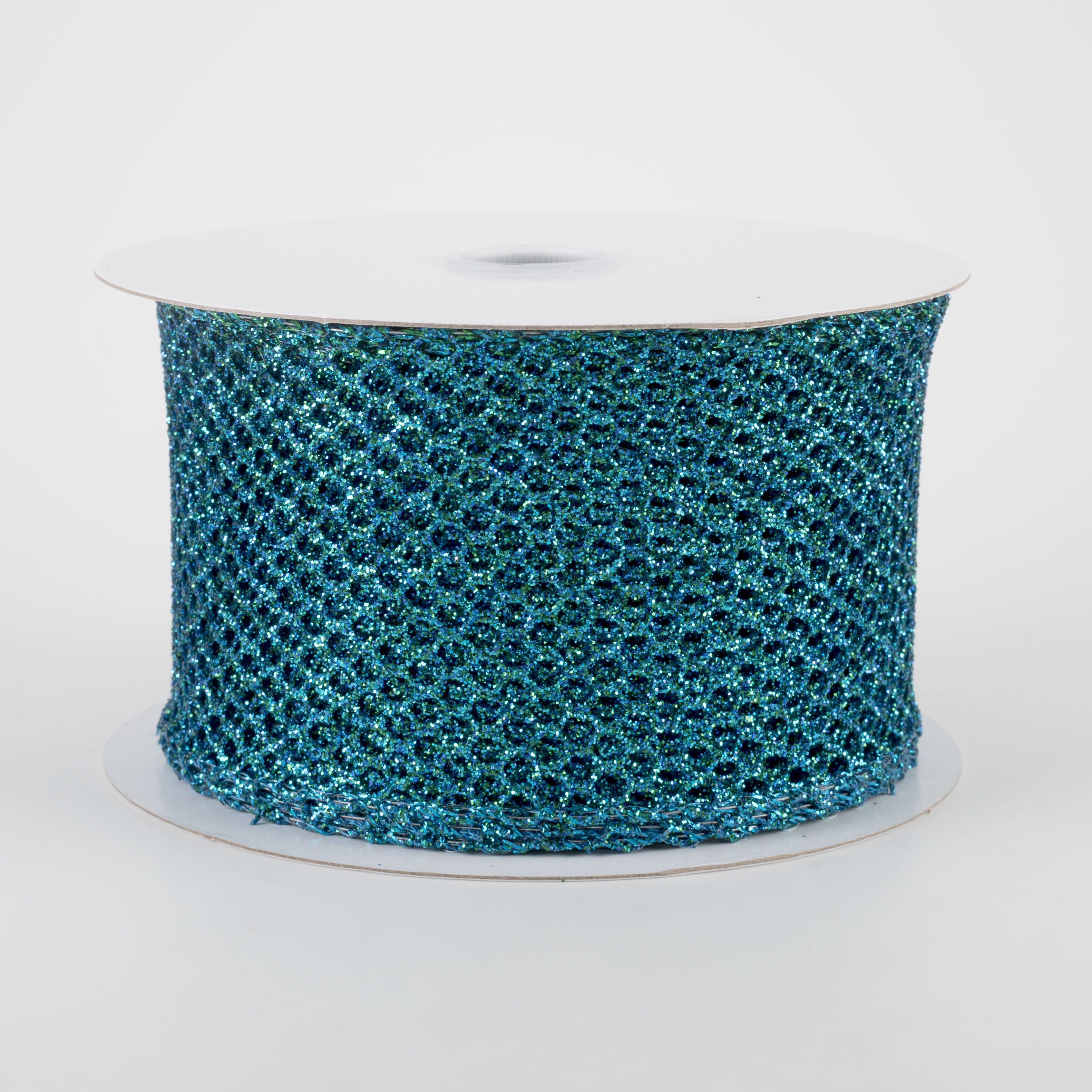 2.5" Glitter Netting Ribbon: Peacock Blue (10 Yards)