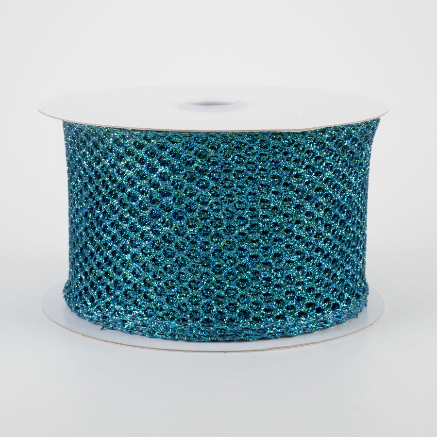 2.5" Glitter Netting Ribbon: Peacock Blue (10 Yards)