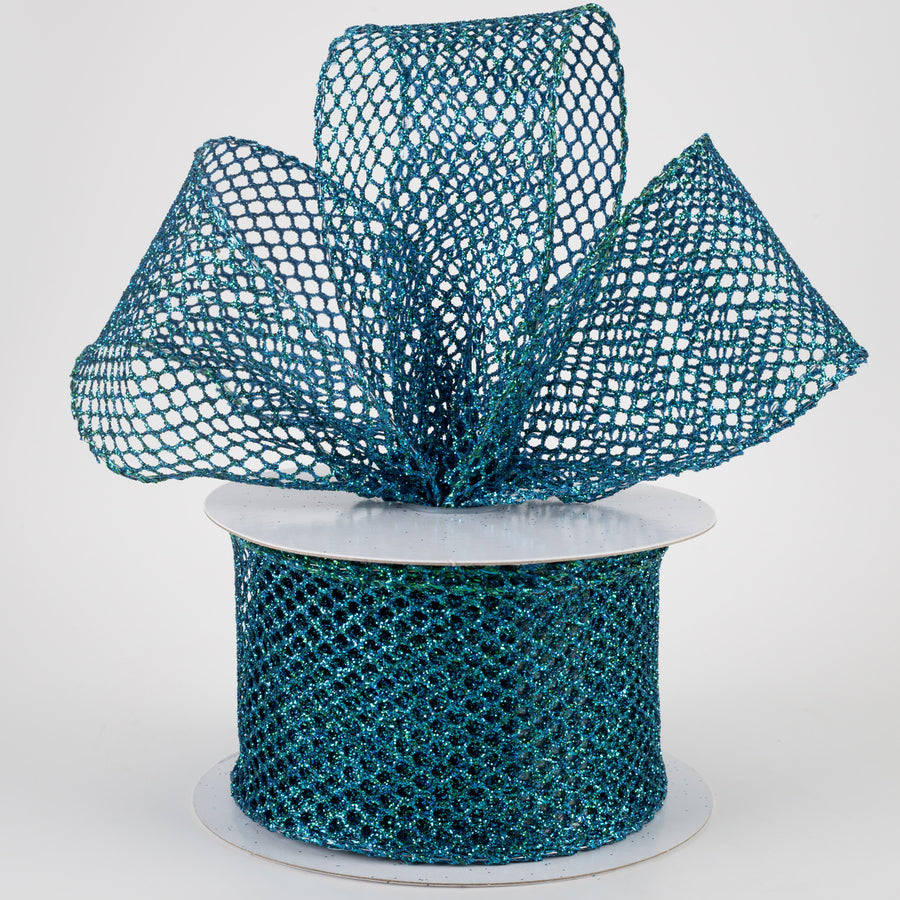 2.5" Glitter Netting Ribbon: Peacock Blue (10 Yards) Lifestyle Photo