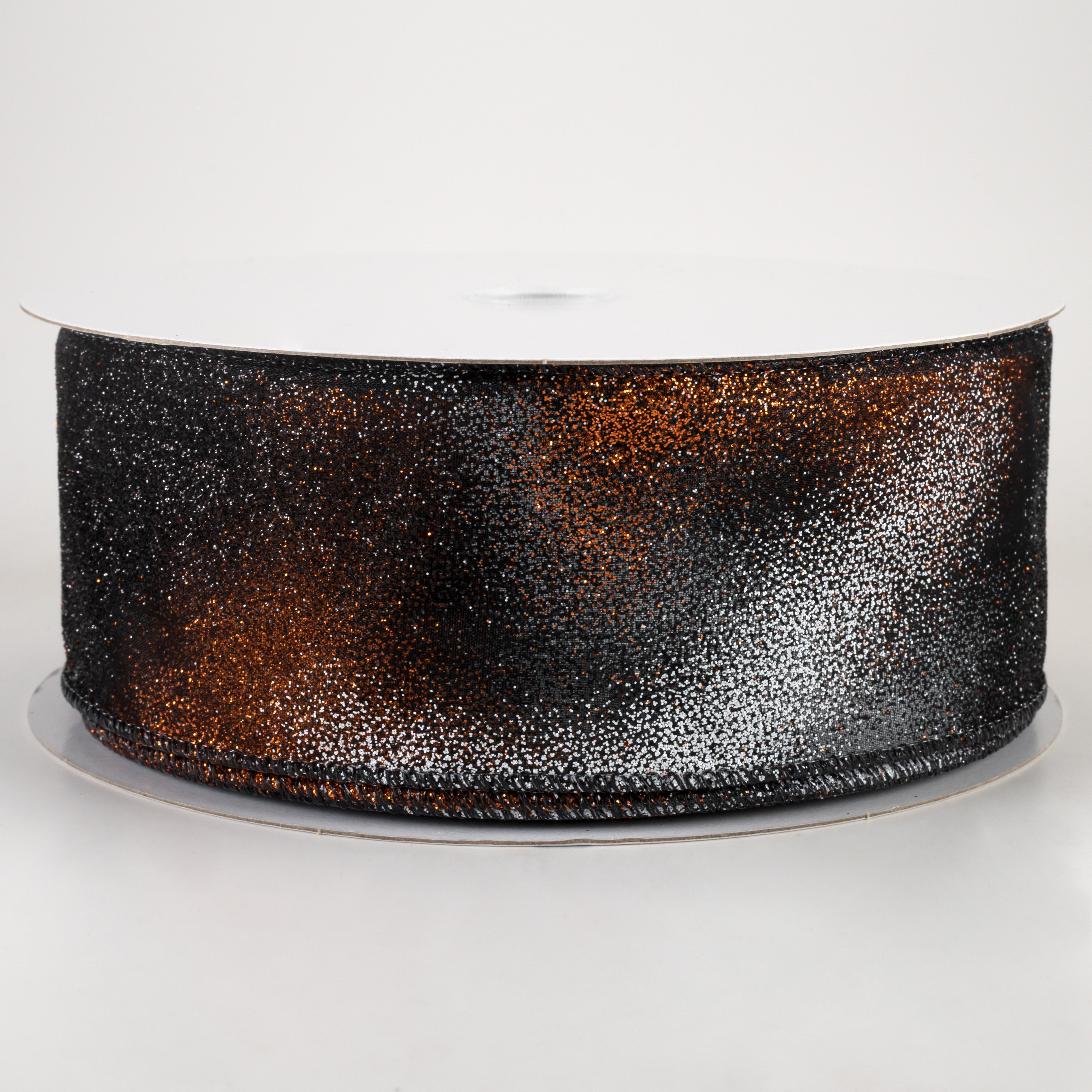 2.5" Glitter Ombré Sheer Ribbon: Black, Orange, White (50 Yards)