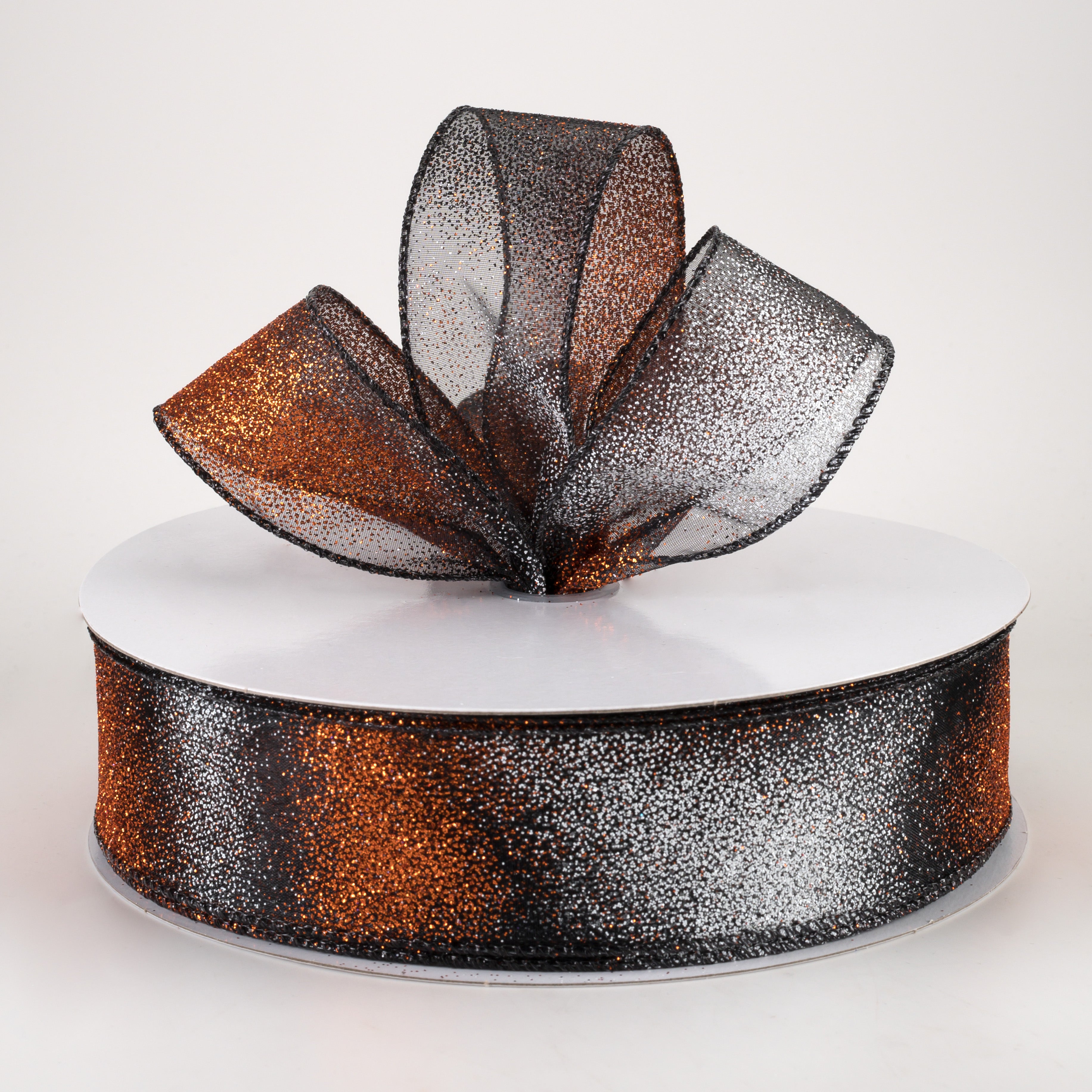 1.5" Glitter Ombré Sheer Ribbon: Black, Orange, White (50 Yards) Lifestyle Photo