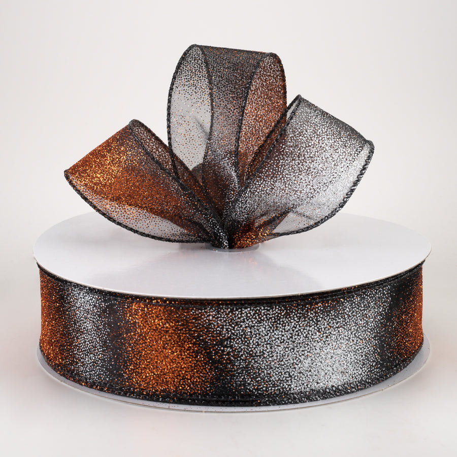 1.5" Glitter Ombré Sheer Ribbon: Black, Orange, White (50 Yards) Lifestyle Photo