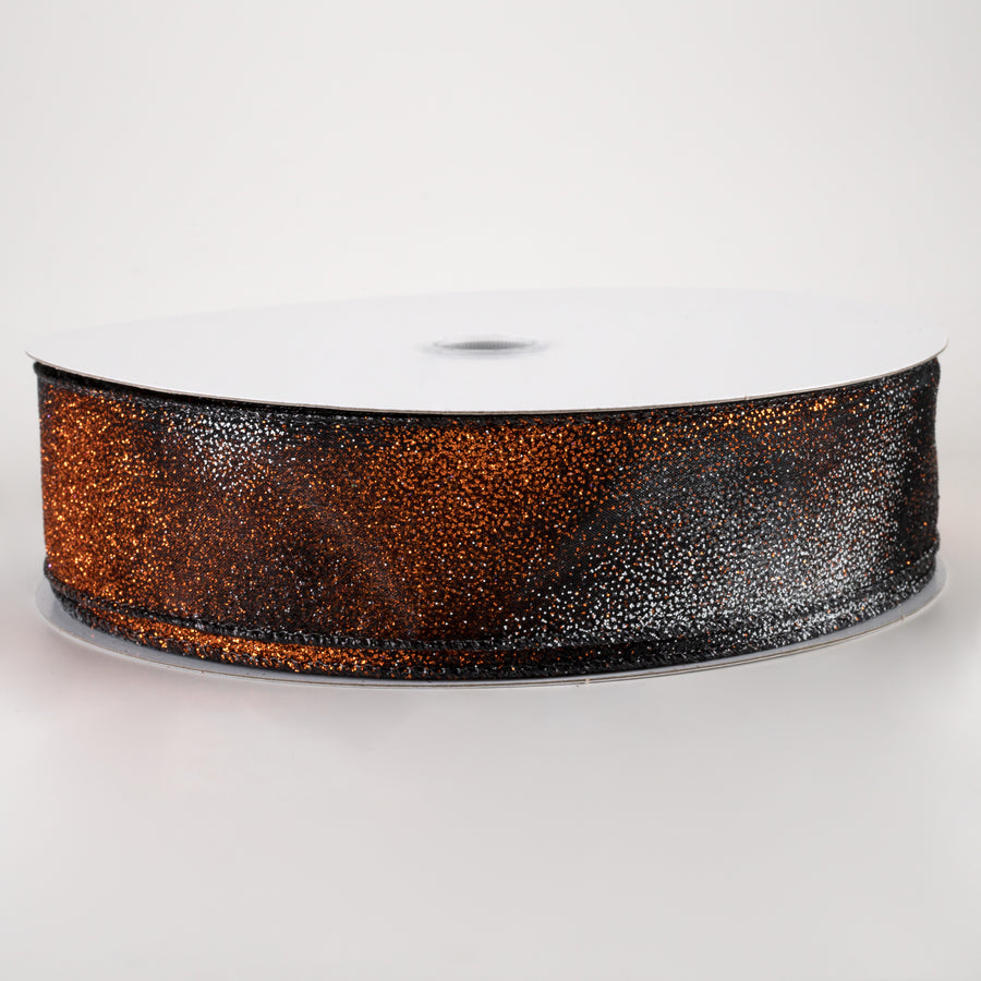 1.5" Glitter Ombré Sheer Ribbon: Black, Orange, White (50 Yards)