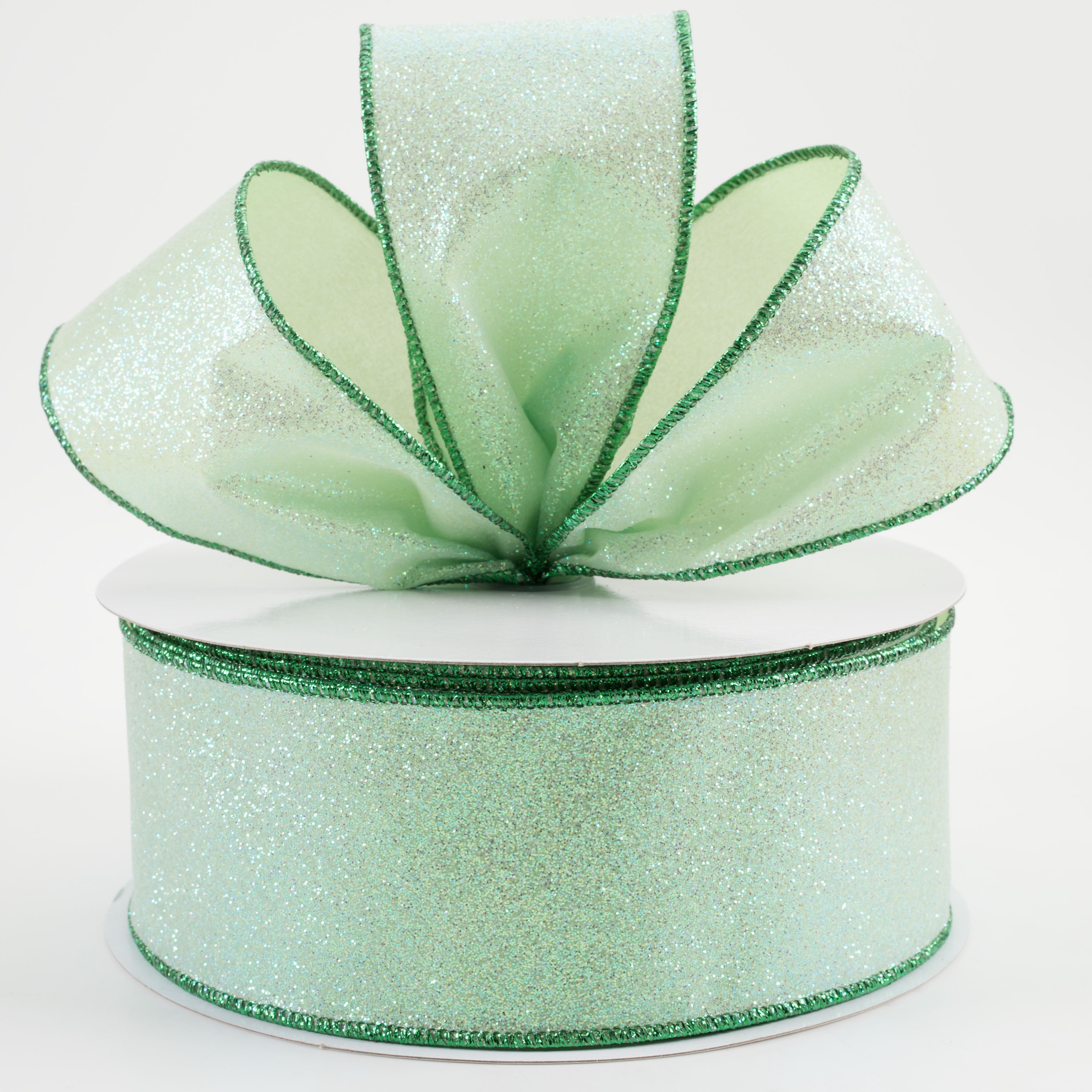 2.5" Glitter On Fabric Ribbon: Green (50 Yards) Lifestyle Photo