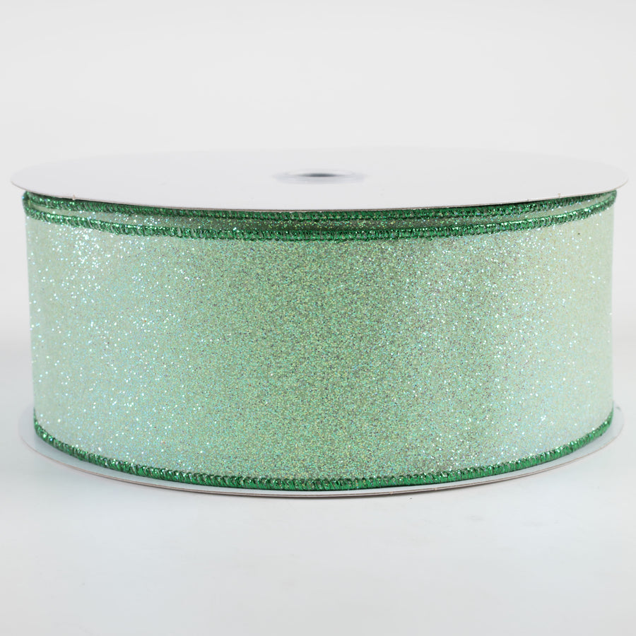 2.5" Glitter On Fabric Ribbon: Green (50 Yards)