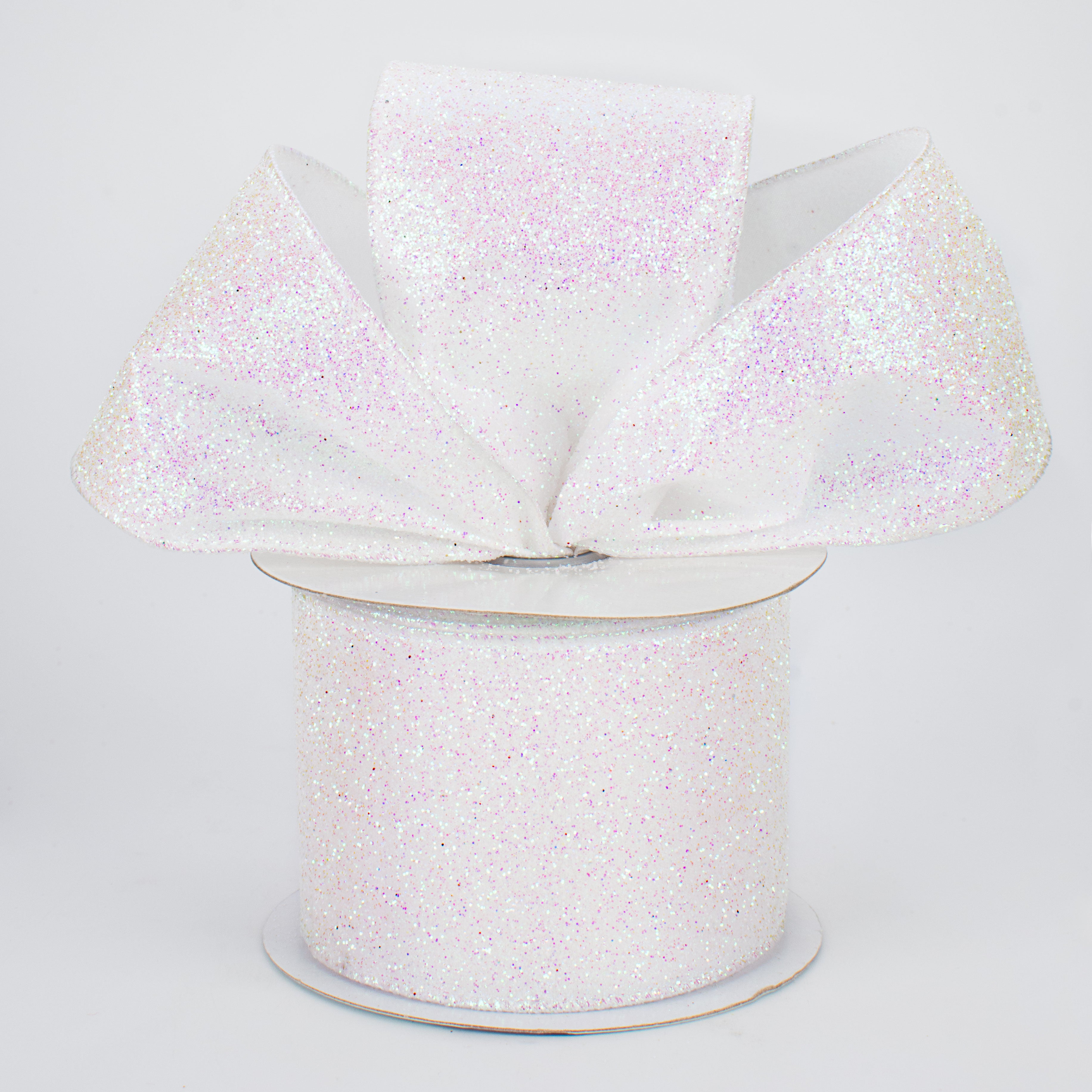 2.5" Glitter On Fabric Ribbon: Iridescent White (10 Yards) Lifestyle Photo