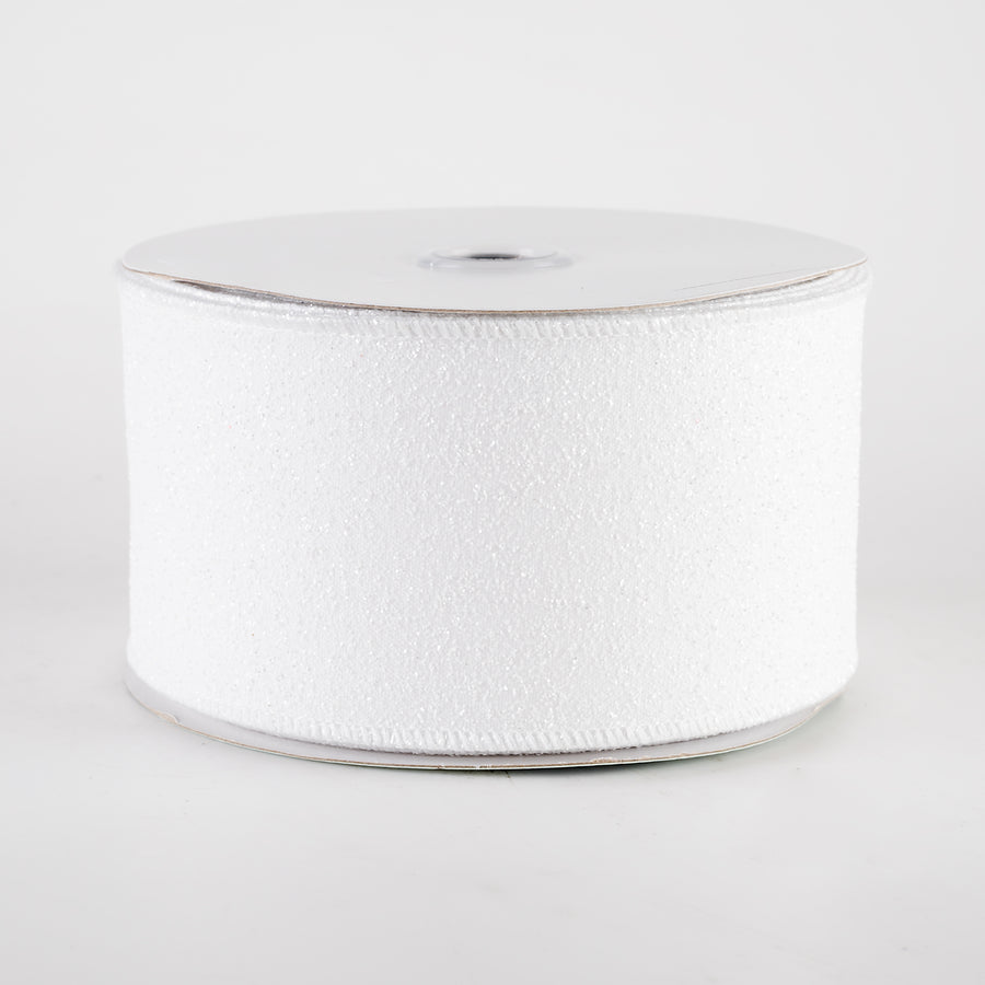 2.5" Glitter On Fabric Ribbon: White (10 Yards)