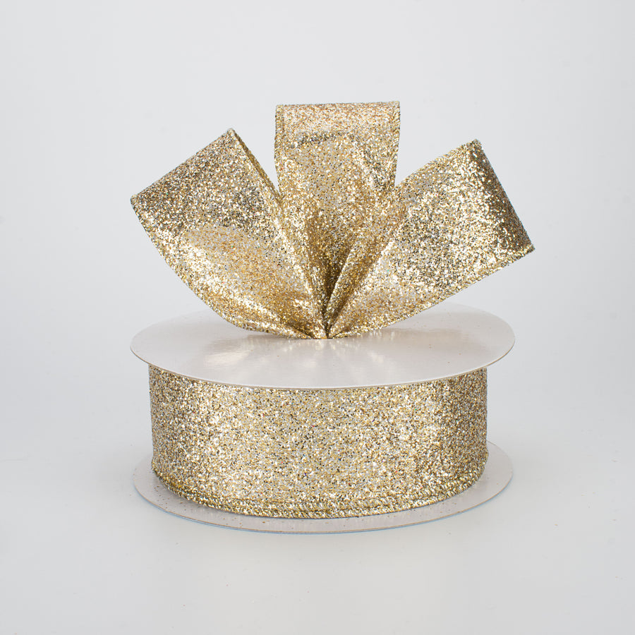 1.5" Glitter On Metallic Ribbon: Champagne (10 Yards) Lifestyle Photo