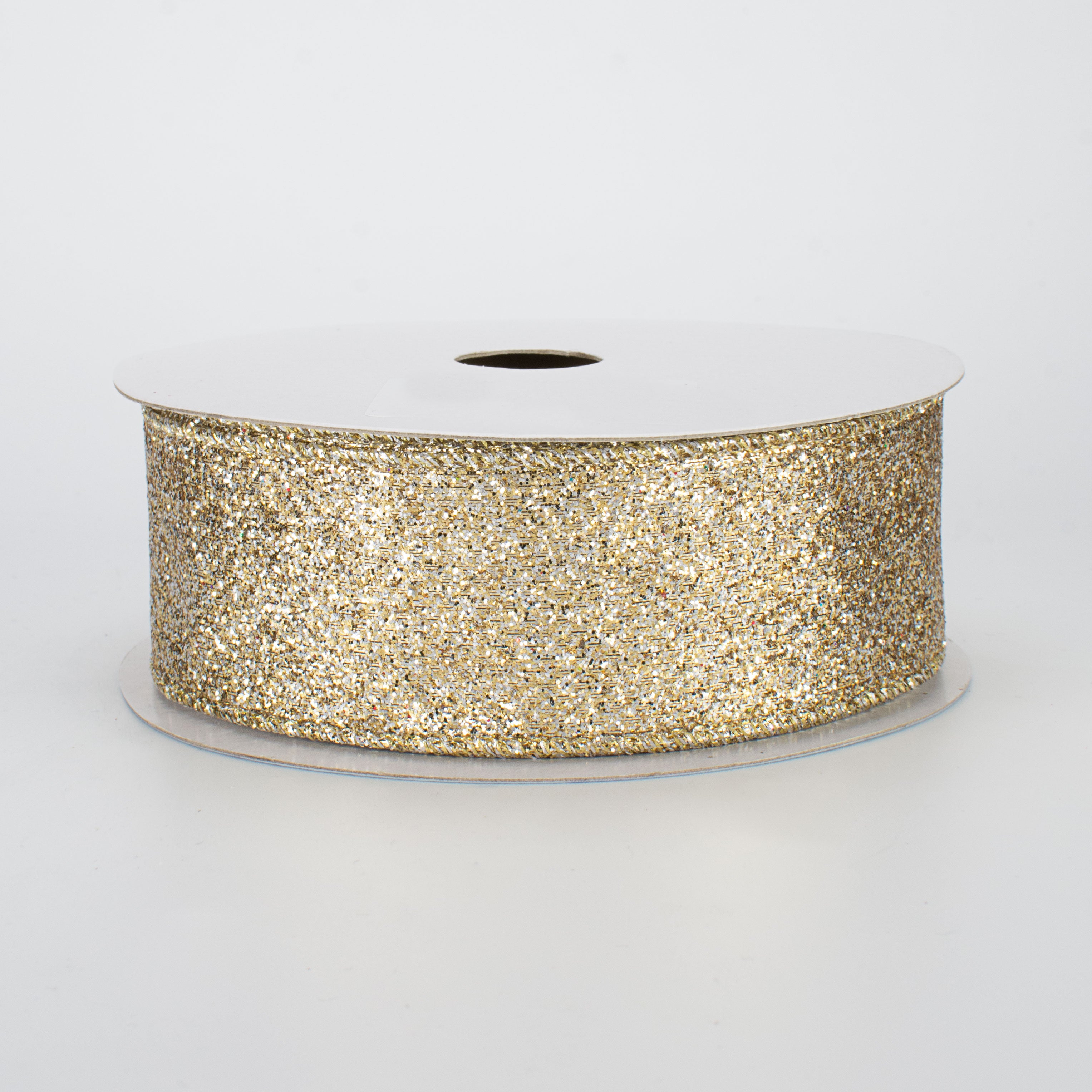 1.5" Glitter On Metallic Ribbon: Champagne (10 Yards)