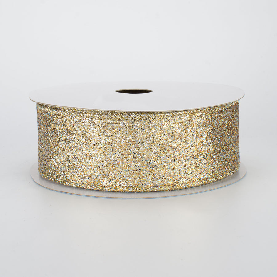 1.5" Glitter On Metallic Ribbon: Champagne (10 Yards)