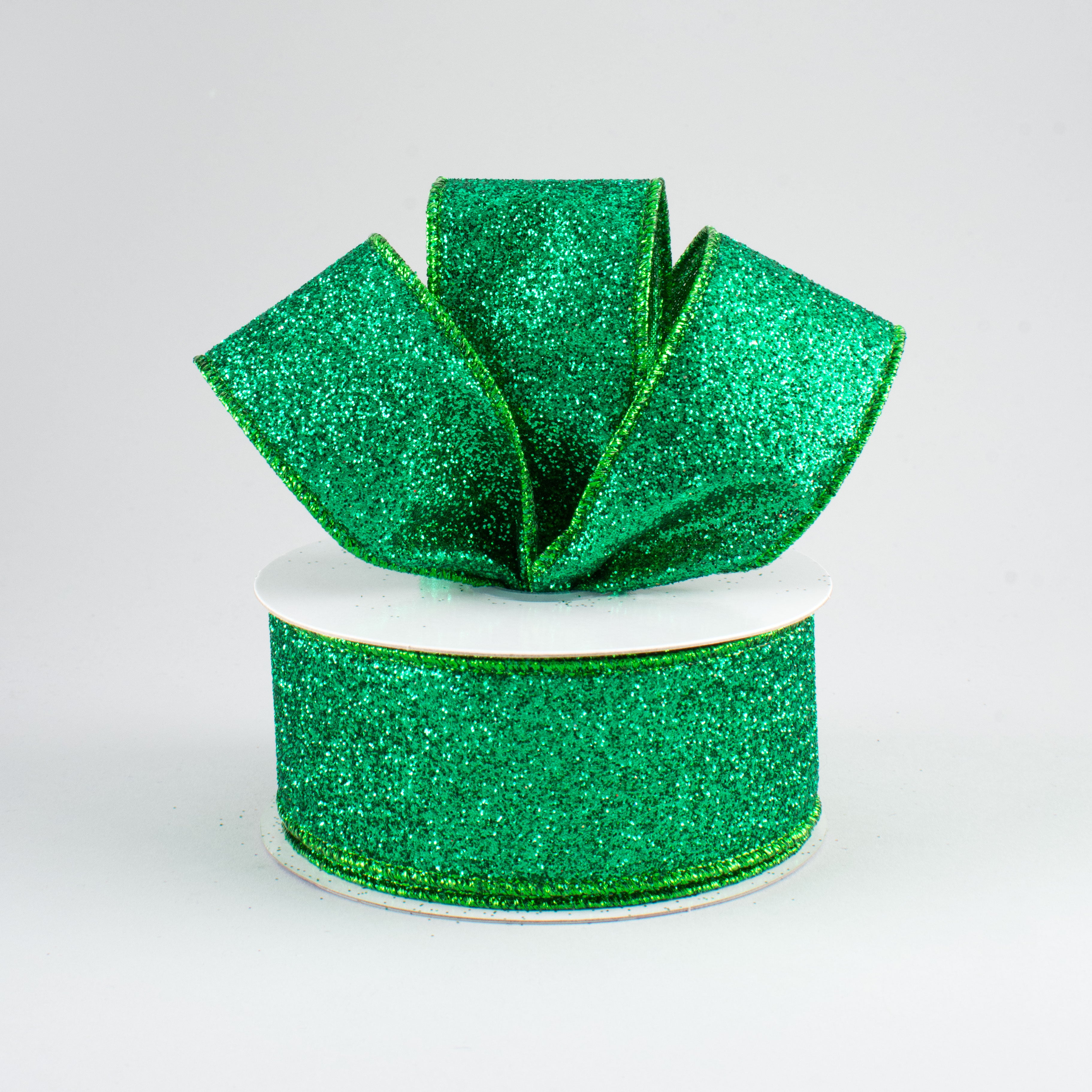 1.5" Glitter On Metallic Ribbon: Emerald (10 Yards) Lifestyle Photo