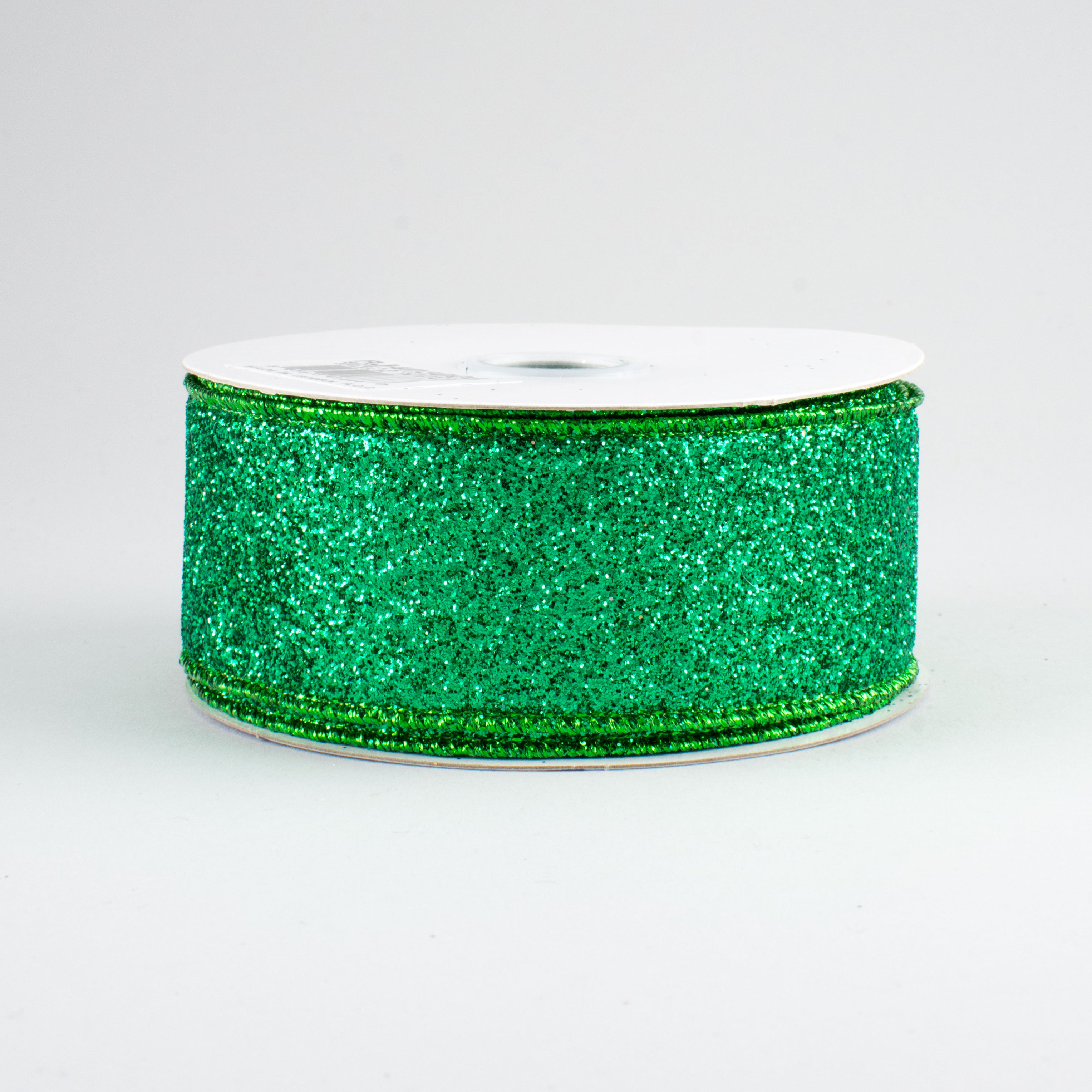 1.5" Glitter On Metallic Ribbon: Emerald (10 Yards)