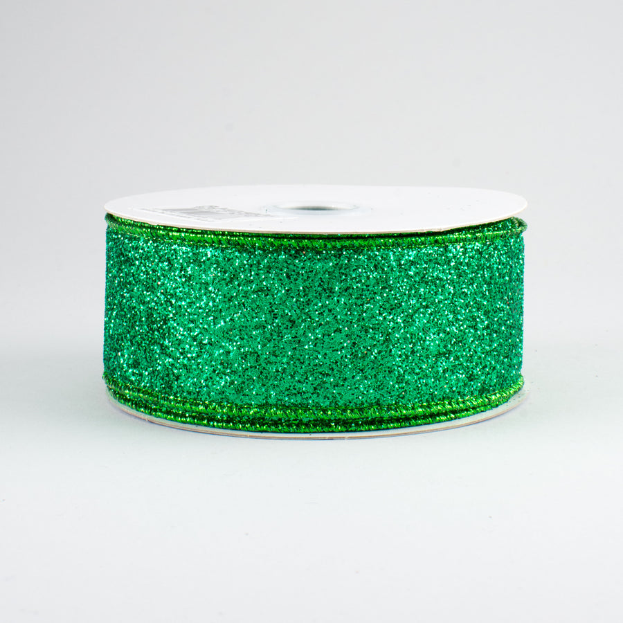 1.5" Glitter On Metallic Ribbon: Emerald (10 Yards)