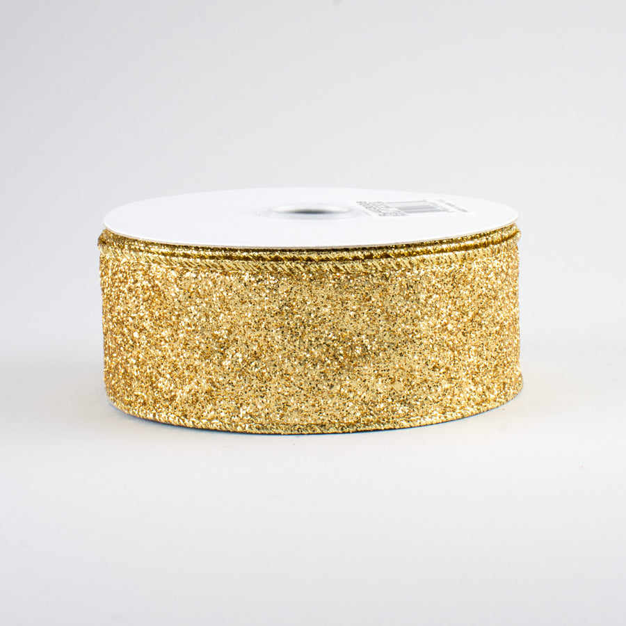 1.5" Glitter On Metallic Ribbon: Gold (10 Yards)