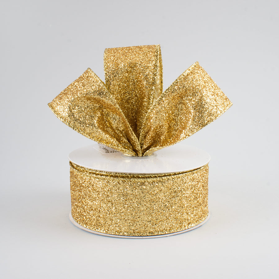 1.5" Glitter On Metallic Ribbon: Gold (10 Yards) Lifestyle Photo