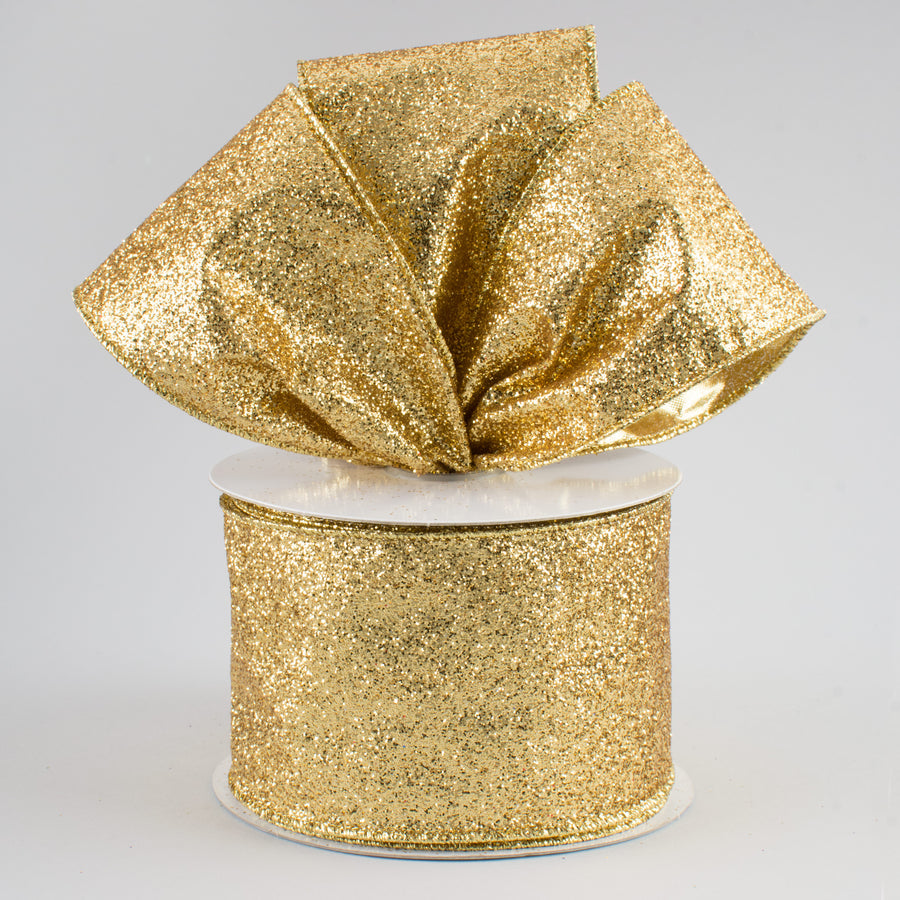2.5" Glitter On Metallic Ribbon: Gold (10 Yards) Lifestyle Photo