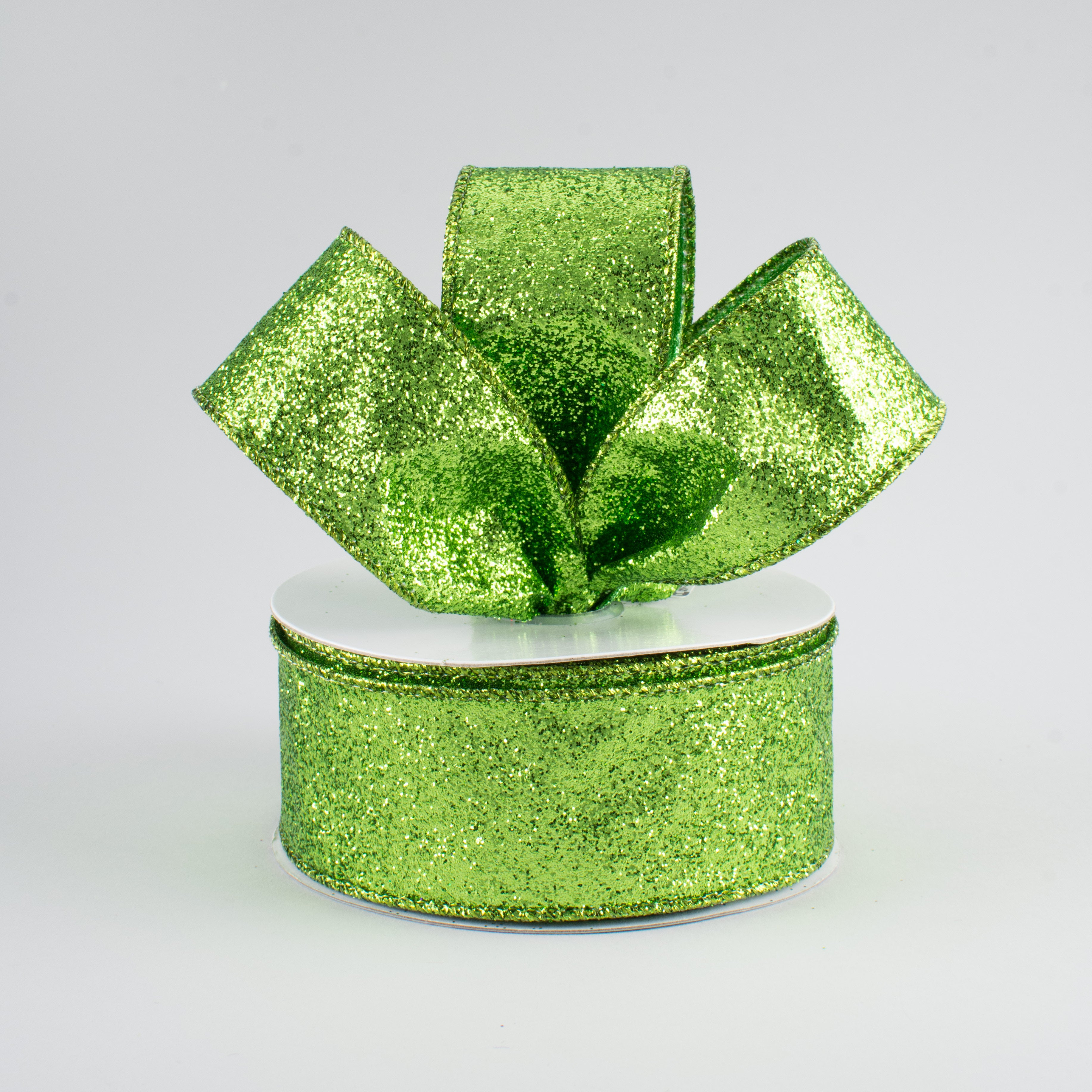 1.5" Glitter On Metallic Ribbon: Lime (10 Yards) Lifestyle Photo