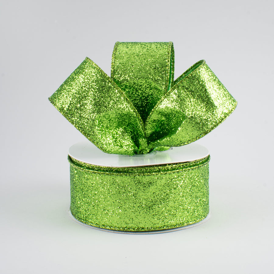 1.5" Glitter On Metallic Ribbon: Lime (10 Yards) Lifestyle Photo