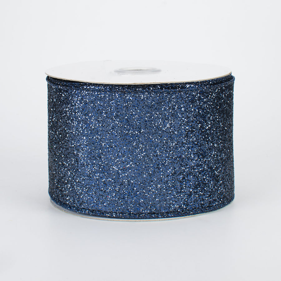 2.5" Glitter On Metallic Ribbon: Navy Blue (10 Yards)