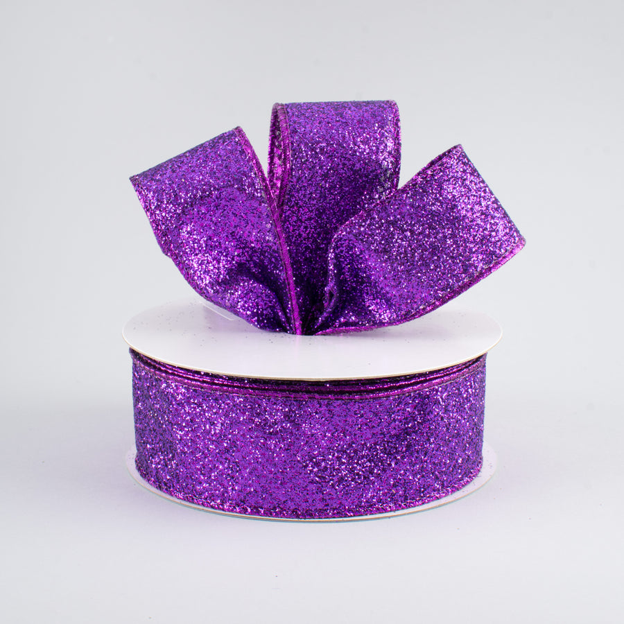 1.5" Glitter On Metallic Ribbon: Purple (10 Yards) Lifestyle Photo