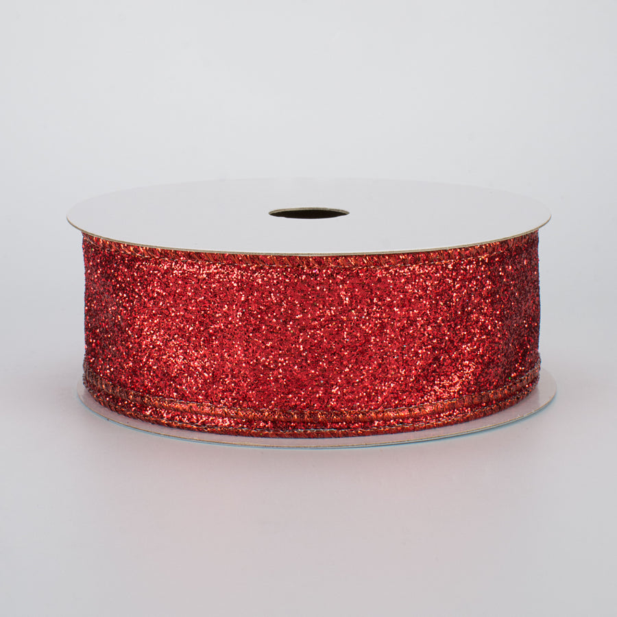 1.5" Glitter On Metallic Ribbon: Red (10 Yards)