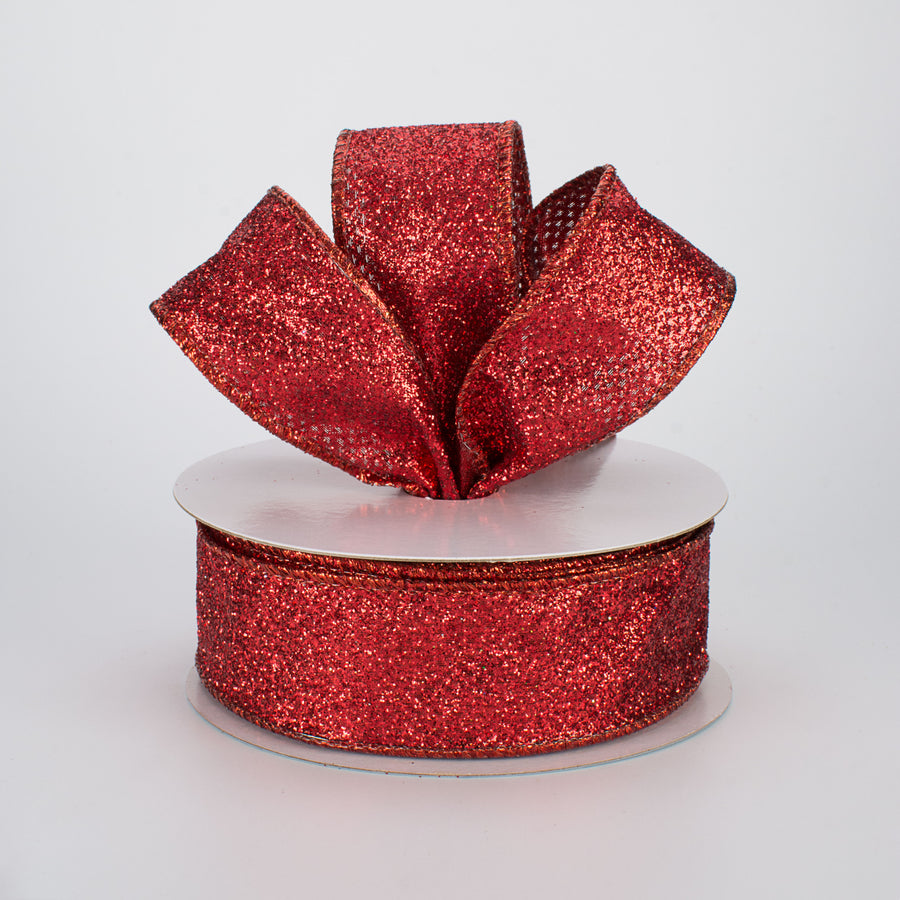 1.5" Glitter On Metallic Ribbon: Red (10 Yards) Lifestyle Photo