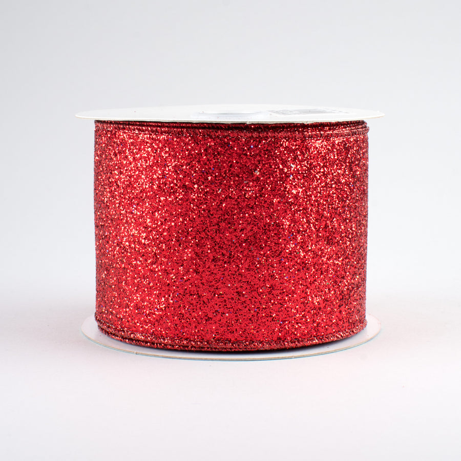 2.5" Glitter On Metallic Ribbon: Red (10 Yards)