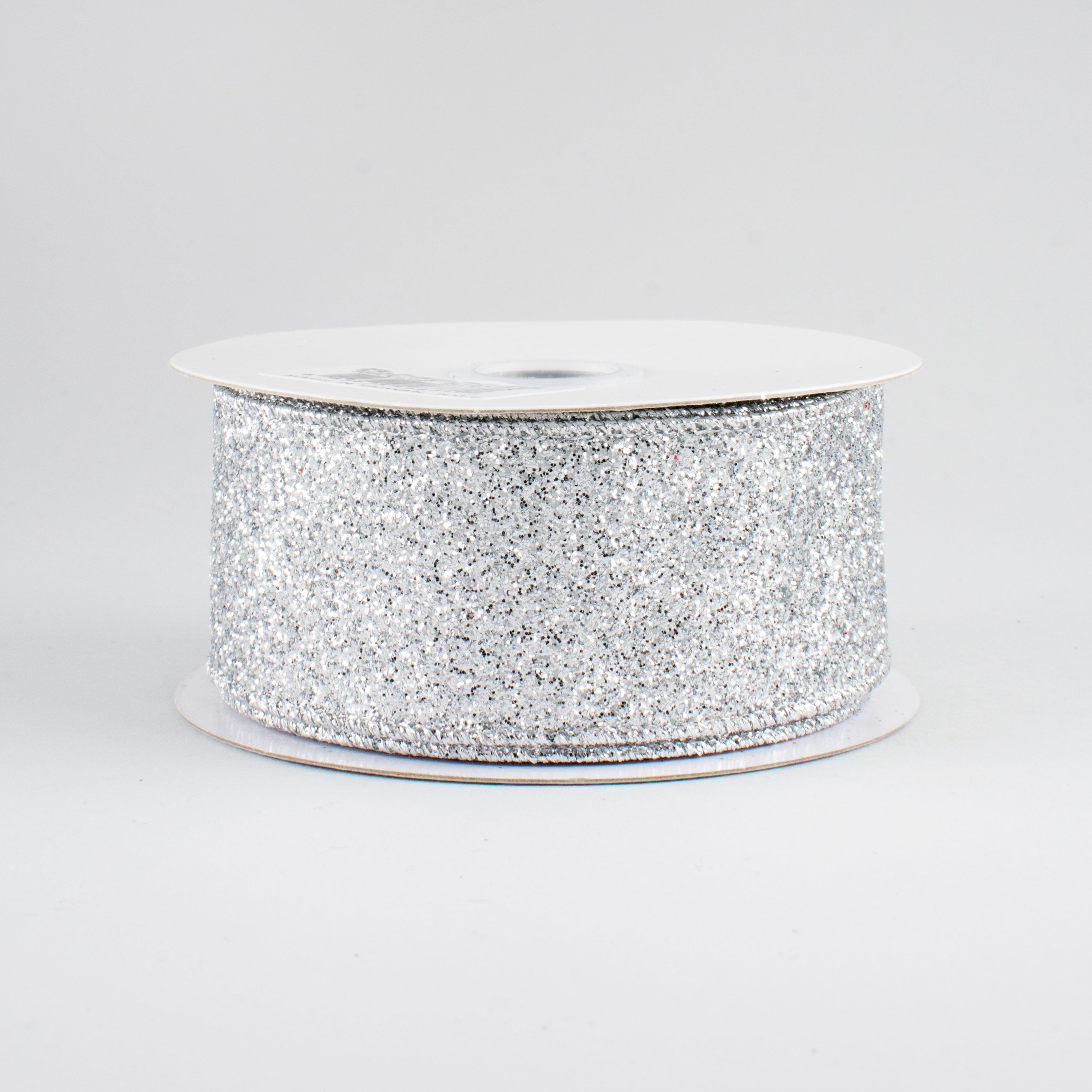 1.5" Glitter On Metallic Ribbon: Silver (10 Yards)