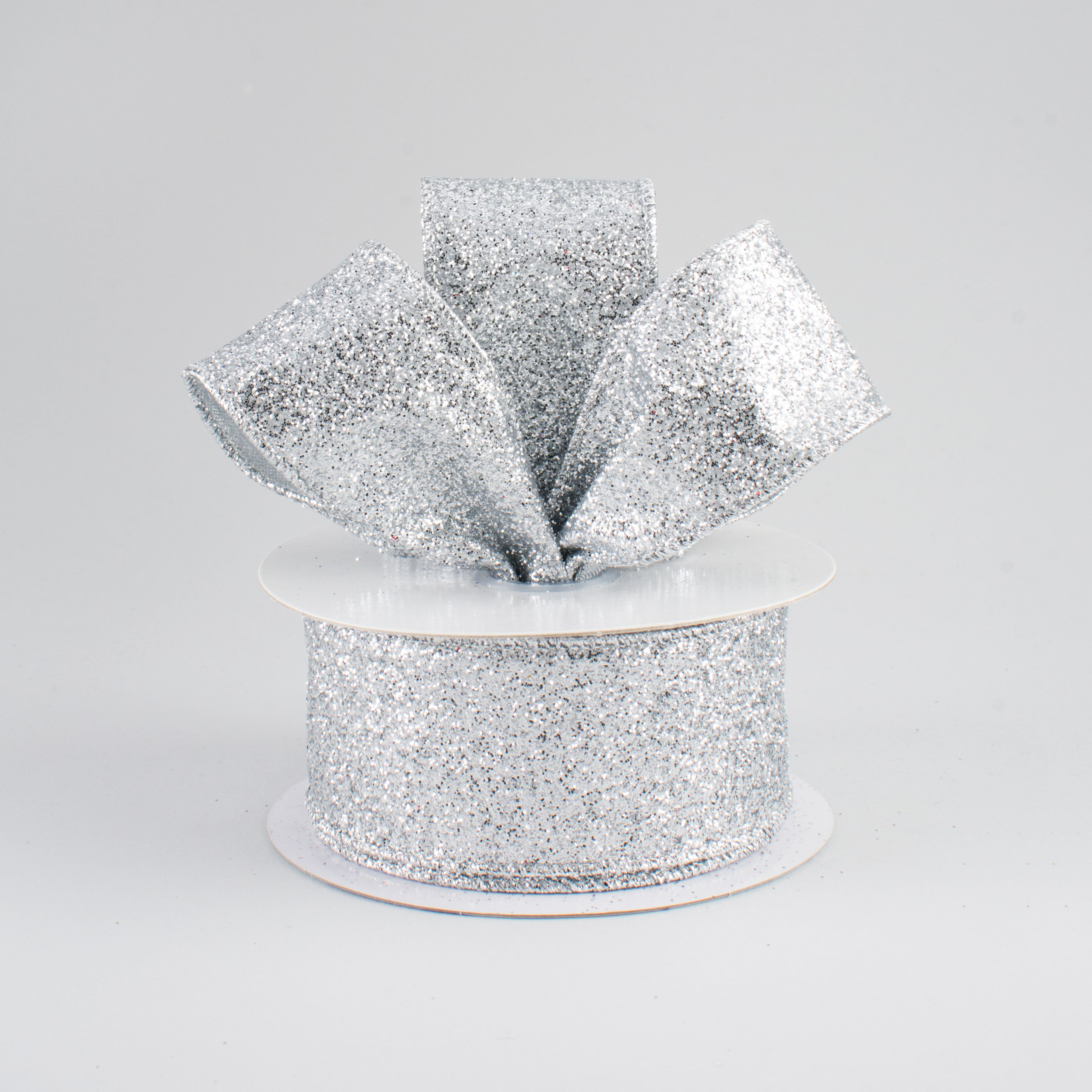 1.5" Glitter On Metallic Ribbon: Silver (10 Yards) Lifestyle Photo