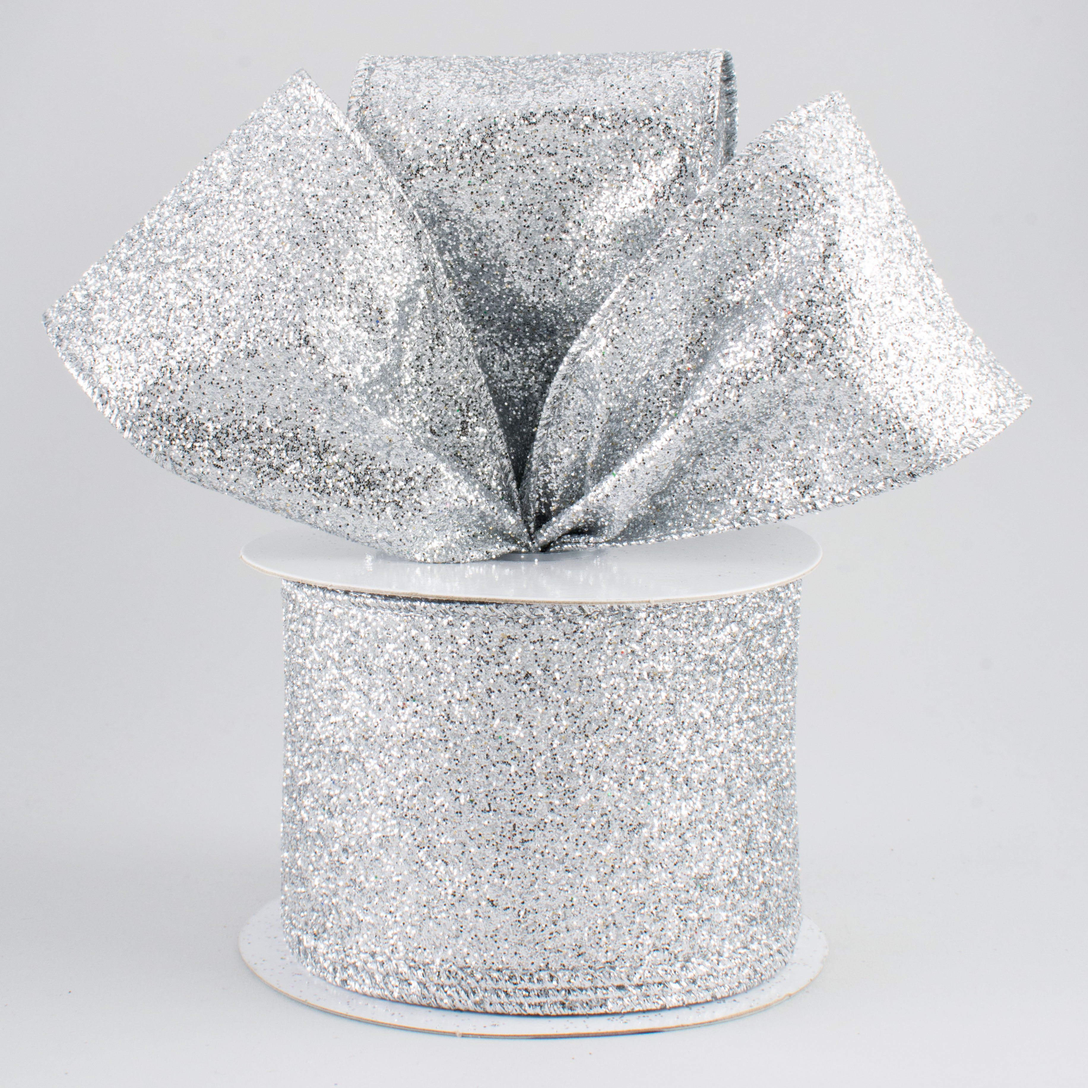 2.5" Glitter On Metallic Ribbon: Silver (10 Yards) Lifestyle Photo