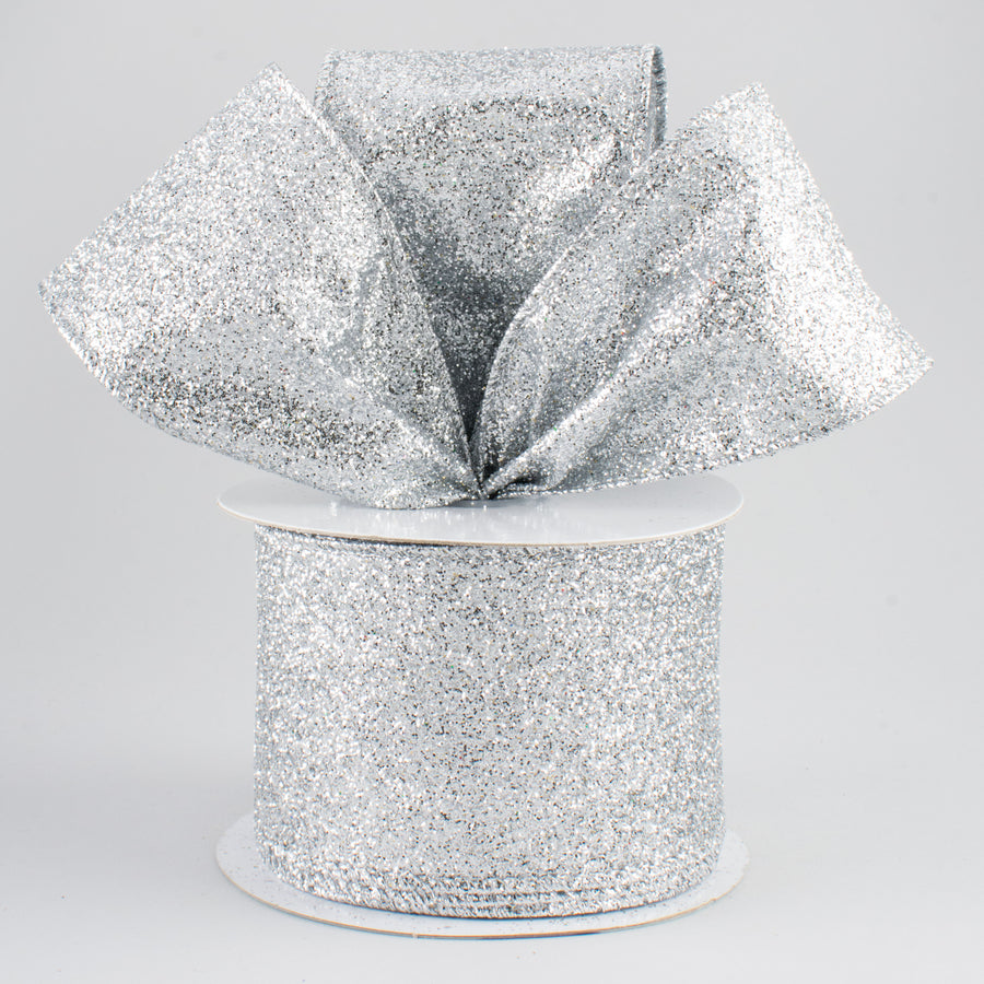 2.5" Glitter On Metallic Ribbon: Silver (10 Yards) Lifestyle Photo