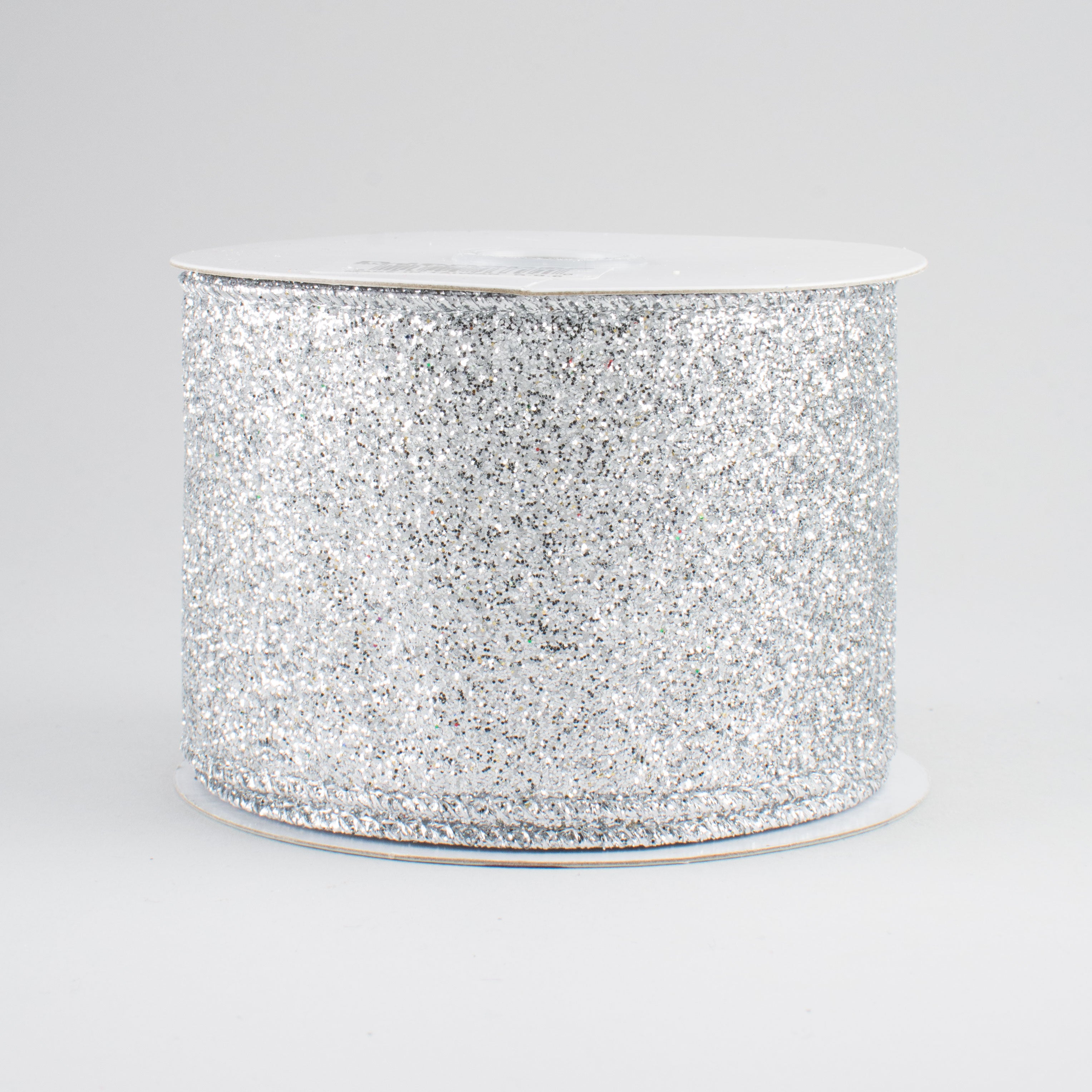 2.5" Glitter On Metallic Ribbon: Silver (10 Yards)