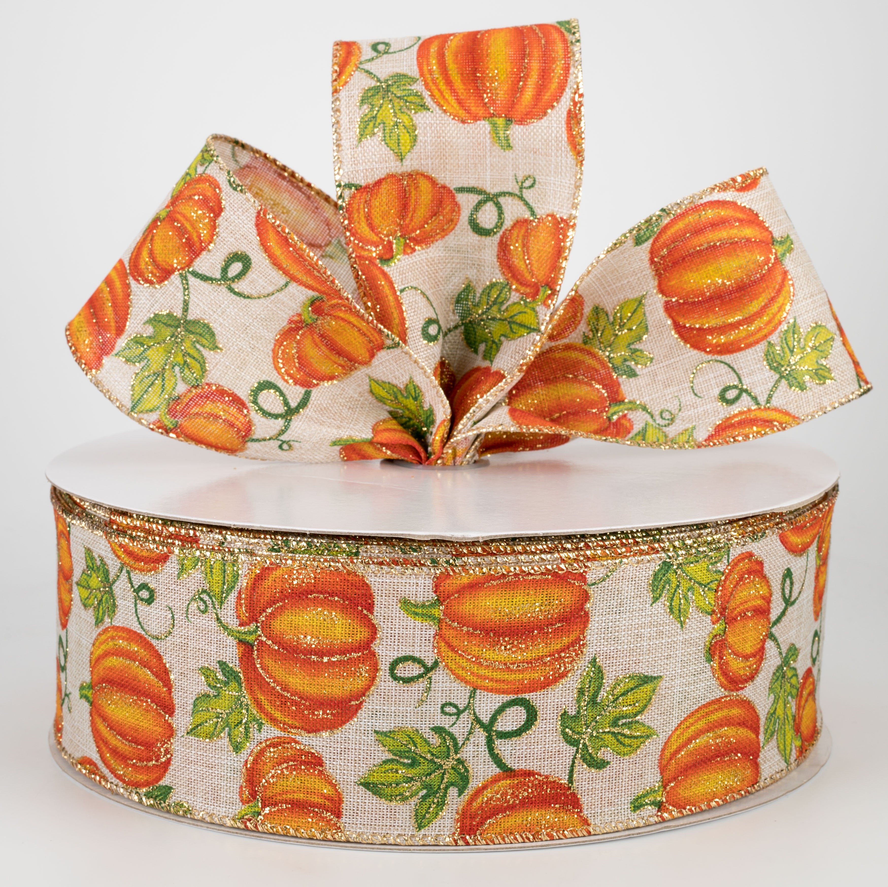2.5" Glitter Orange Pumpkin Ribbon: Natural (50 Yards) Lifestyle Photo