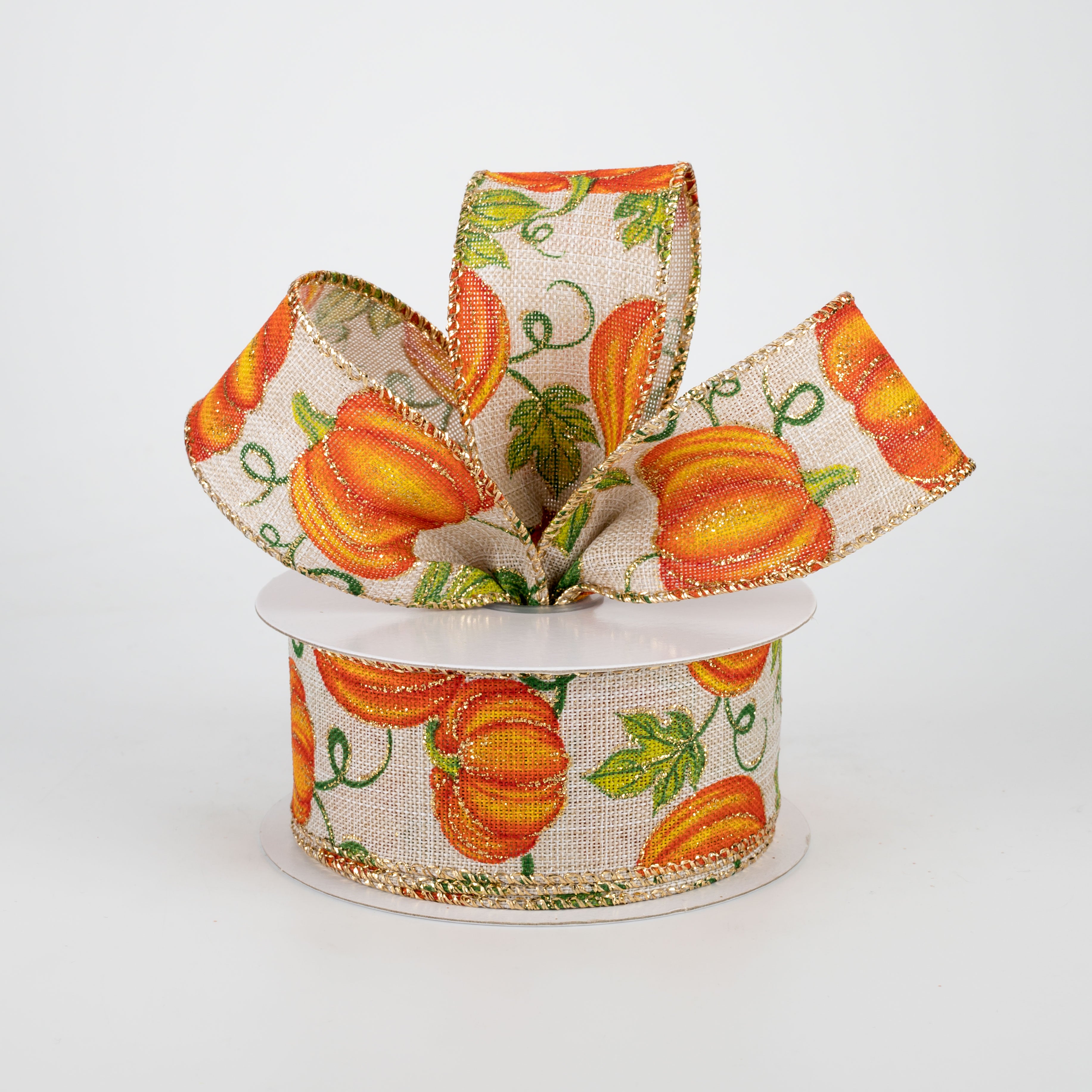 1.5" Glitter Orange Pumpkin Ribbon: Natural (10 Yards) Lifestyle Photo