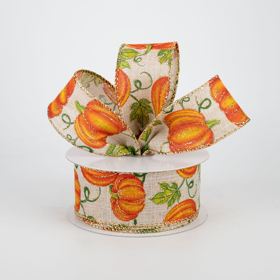1.5" Glitter Orange Pumpkin Ribbon: Natural (10 Yards) Lifestyle Photo