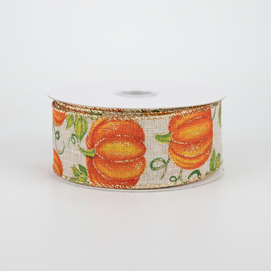 1.5" Glitter Orange Pumpkin Ribbon: Natural (10 Yards)
