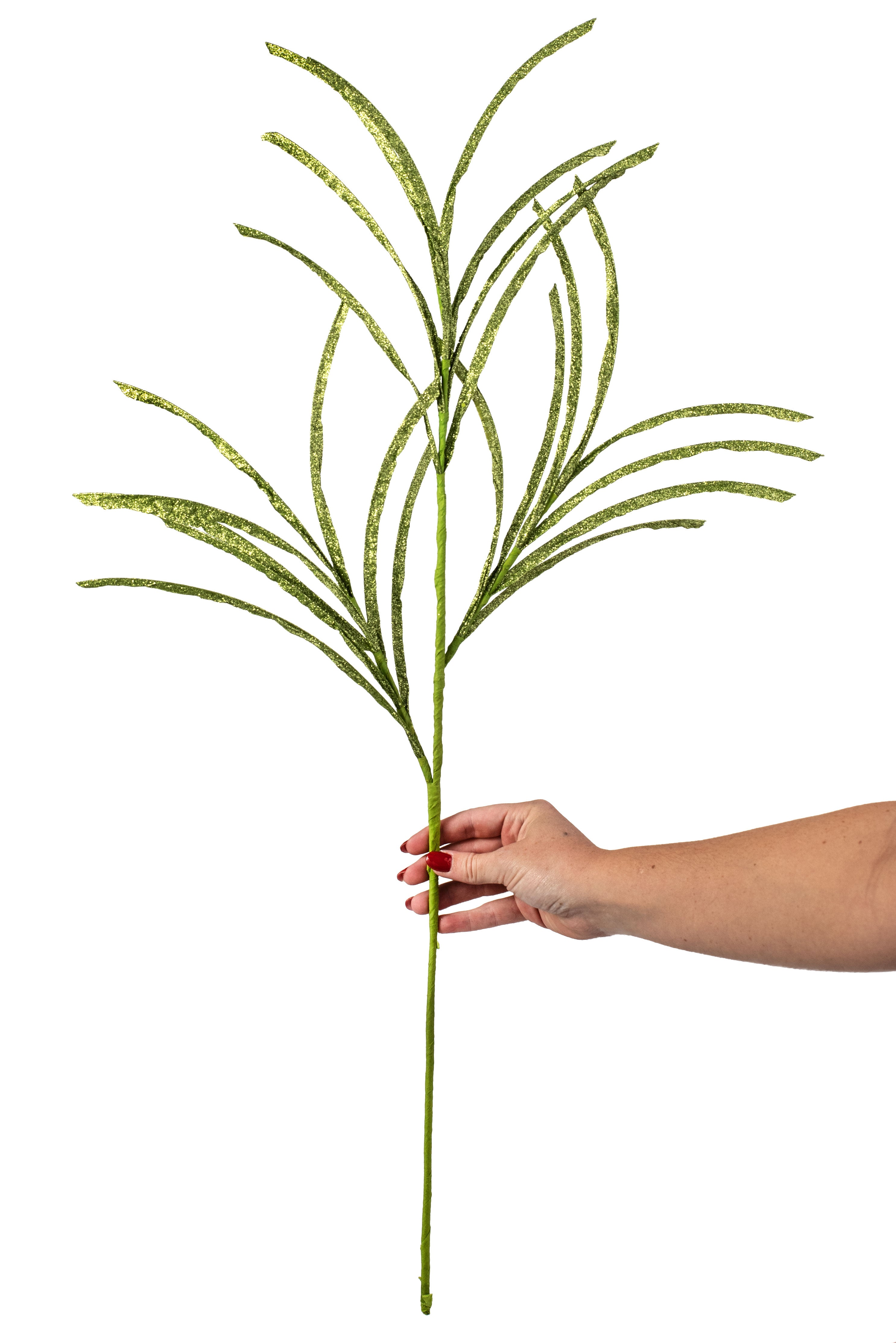 31" Glitter Paper Grass Spray: Lime Green detail photo 3