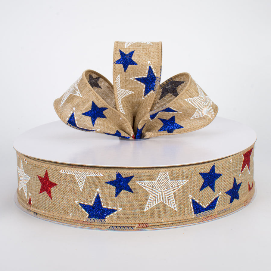 1.5" Glitter Patriotic Star Ribbon: Natural (50 Yards) Lifestyle Photo