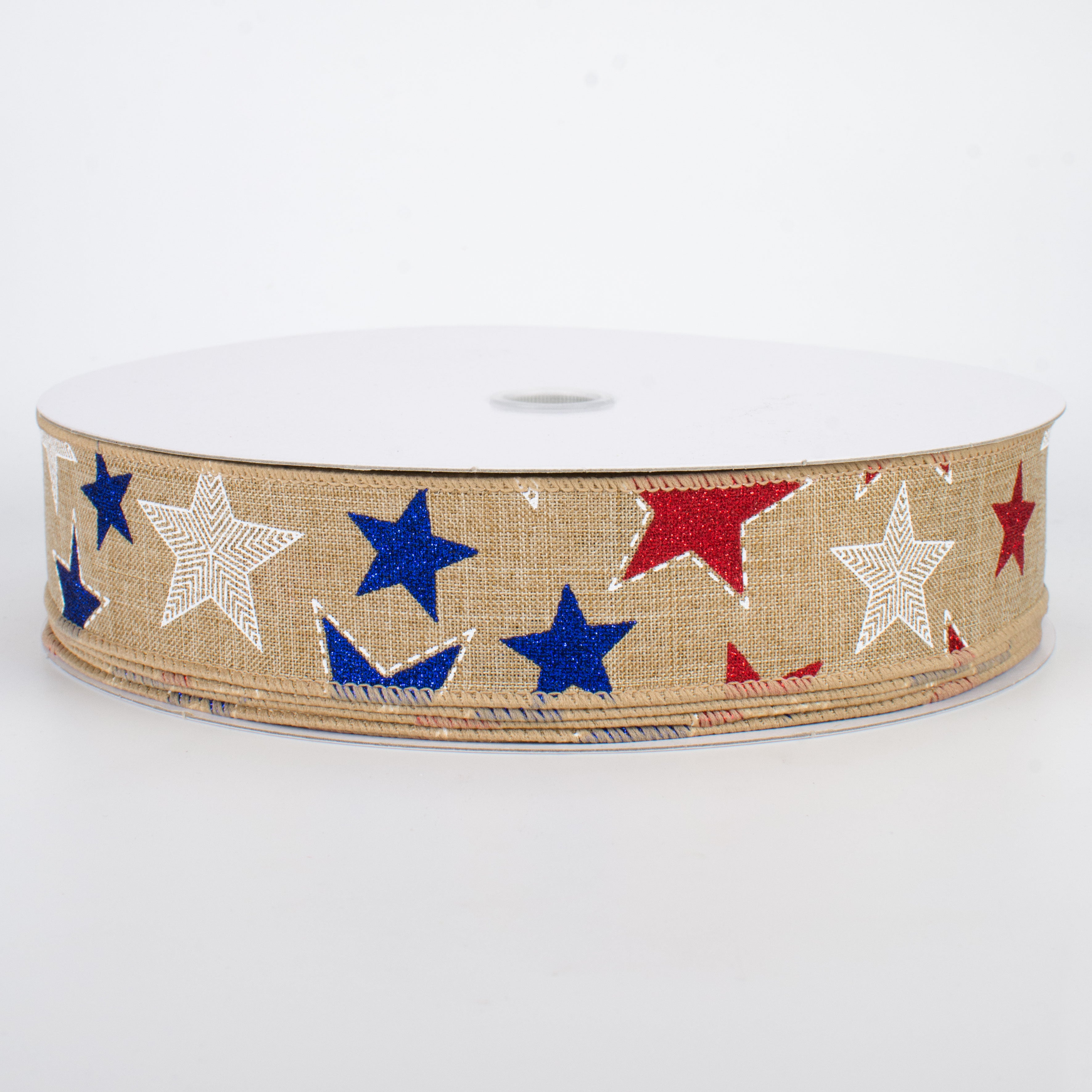 1.5" Glitter Patriotic Star Ribbon: Natural (50 Yards)