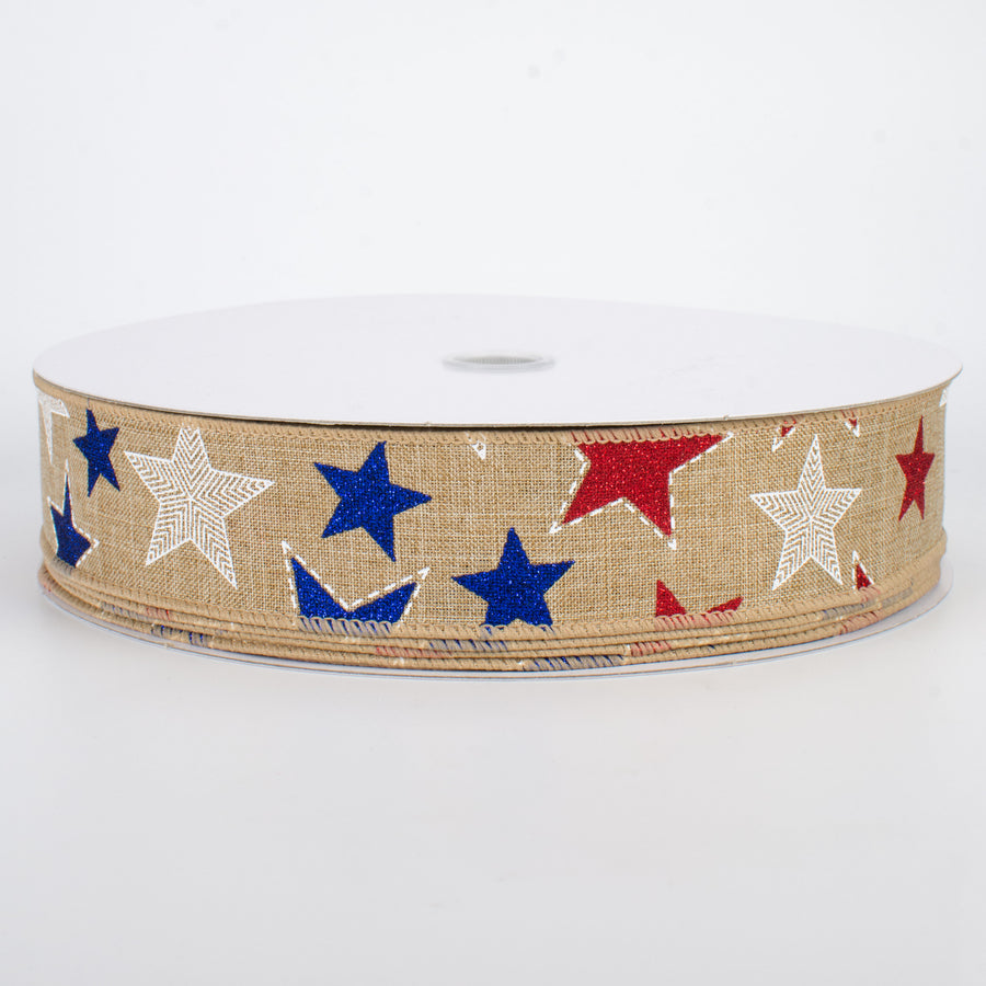 1.5" Glitter Patriotic Star Ribbon: Natural (50 Yards)